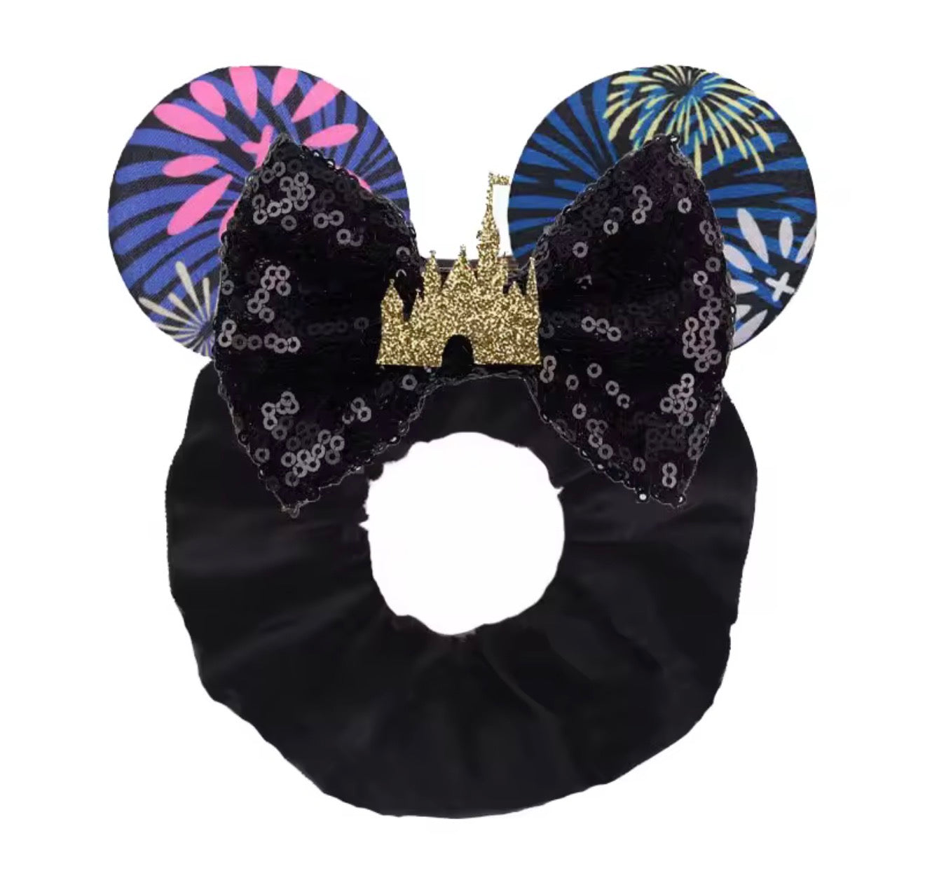 Mouse Ear Velvet Scrunchie, Castle, Fireworks, Fun, Princess