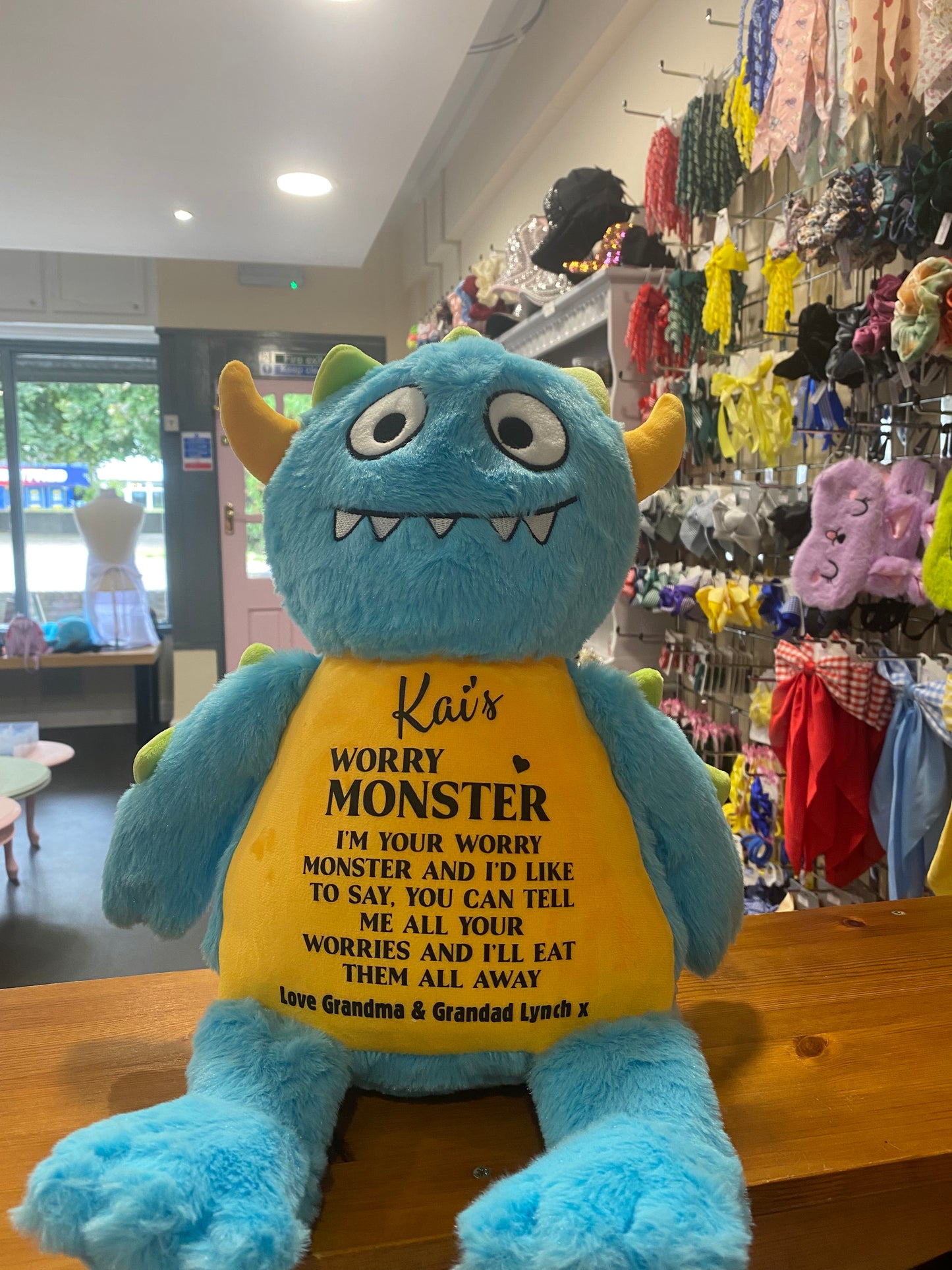 Blue Worry Monster, Tummi Bear, Personalised Soft Toy