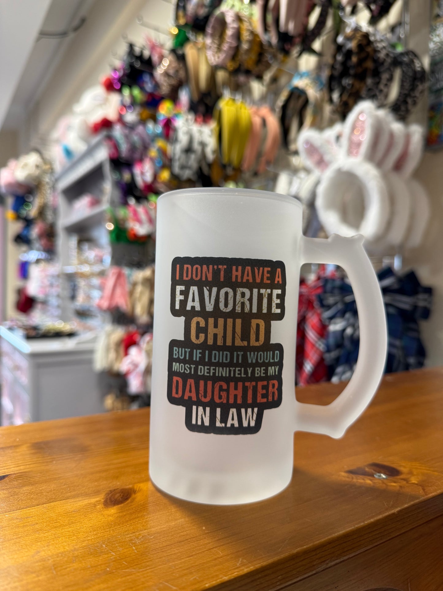 My Favourite Child, Daughter in Law, Frosted Glass Stein, 16oz Glass, 450ml, Cold Use, Perfect Gift, Personalised