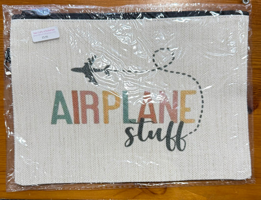 Airplane Stuff, Large Linen Cosmetic Bag, Funny Quote, Personalised