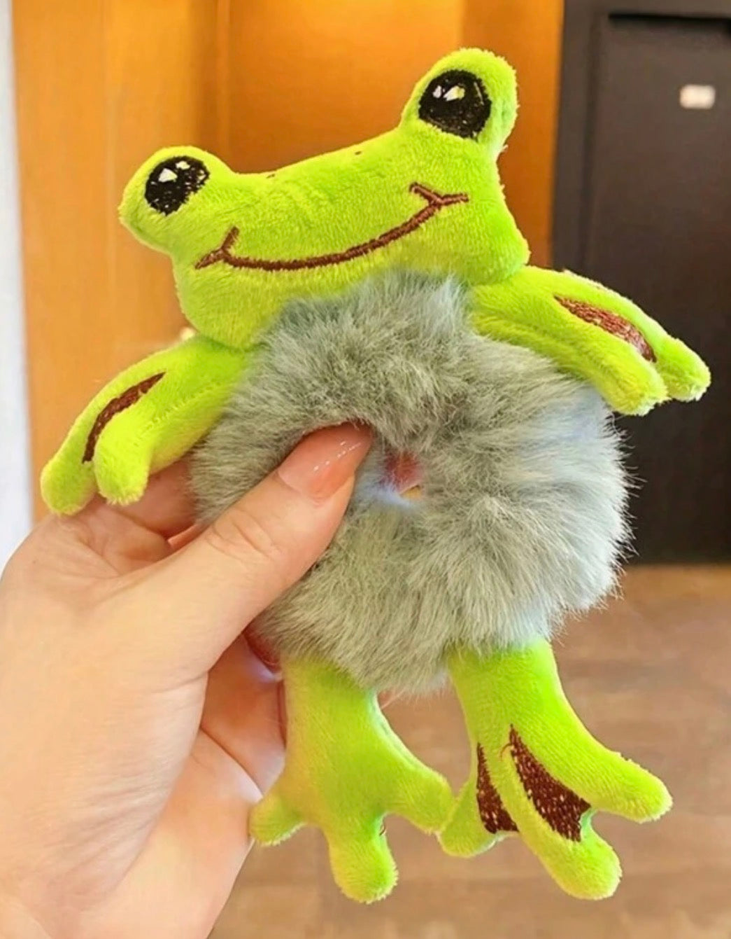 Green Frog Scrunchie, Fluffy, Animal, Kids