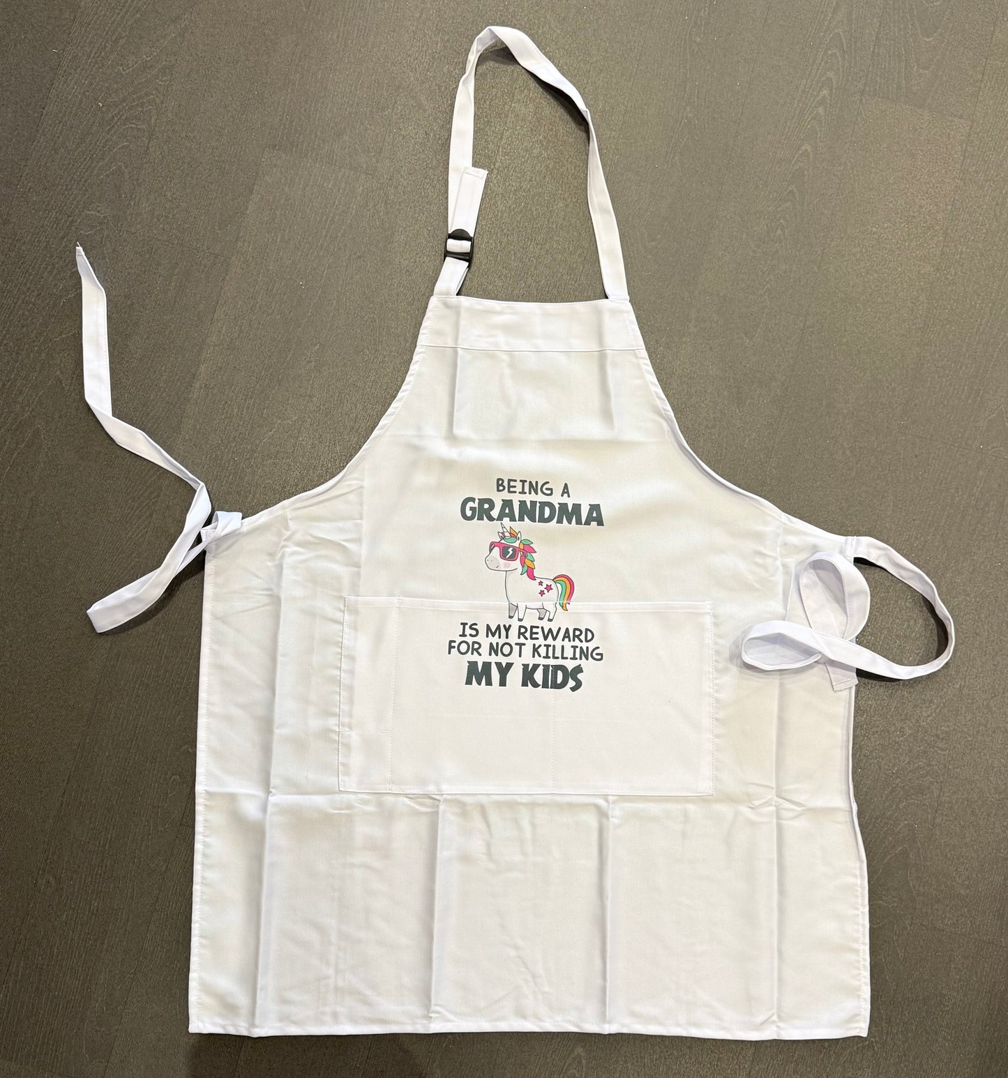 Being a Grandma is my reward for not killing my kids Adult Apron, Pink, White or Beige Pinny, Cooking, Baking, Personalised, Unisex, Mens, Women’s