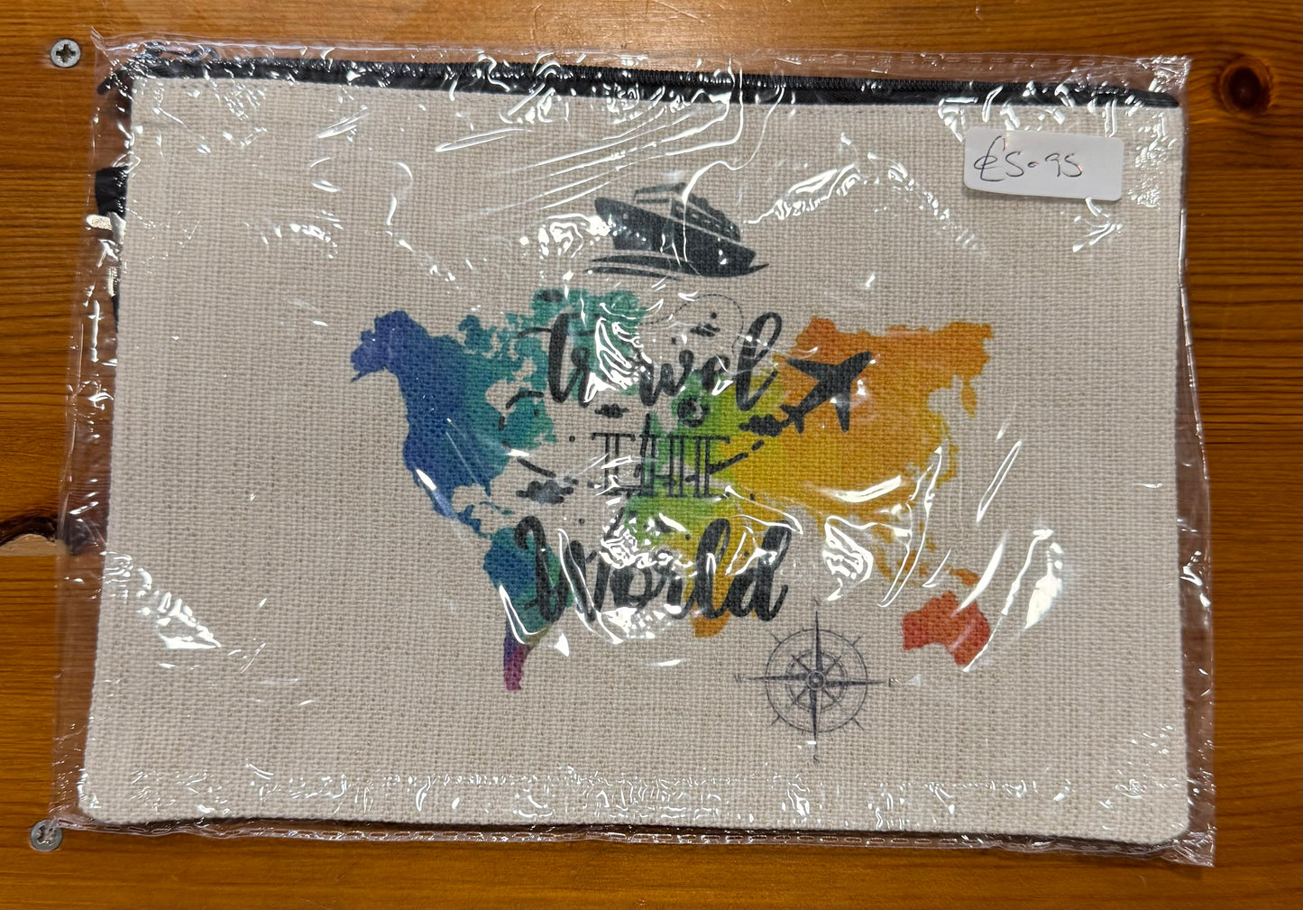 Travel the World, Large Linen Cosmetic Bag, Funny Quote, Personalised