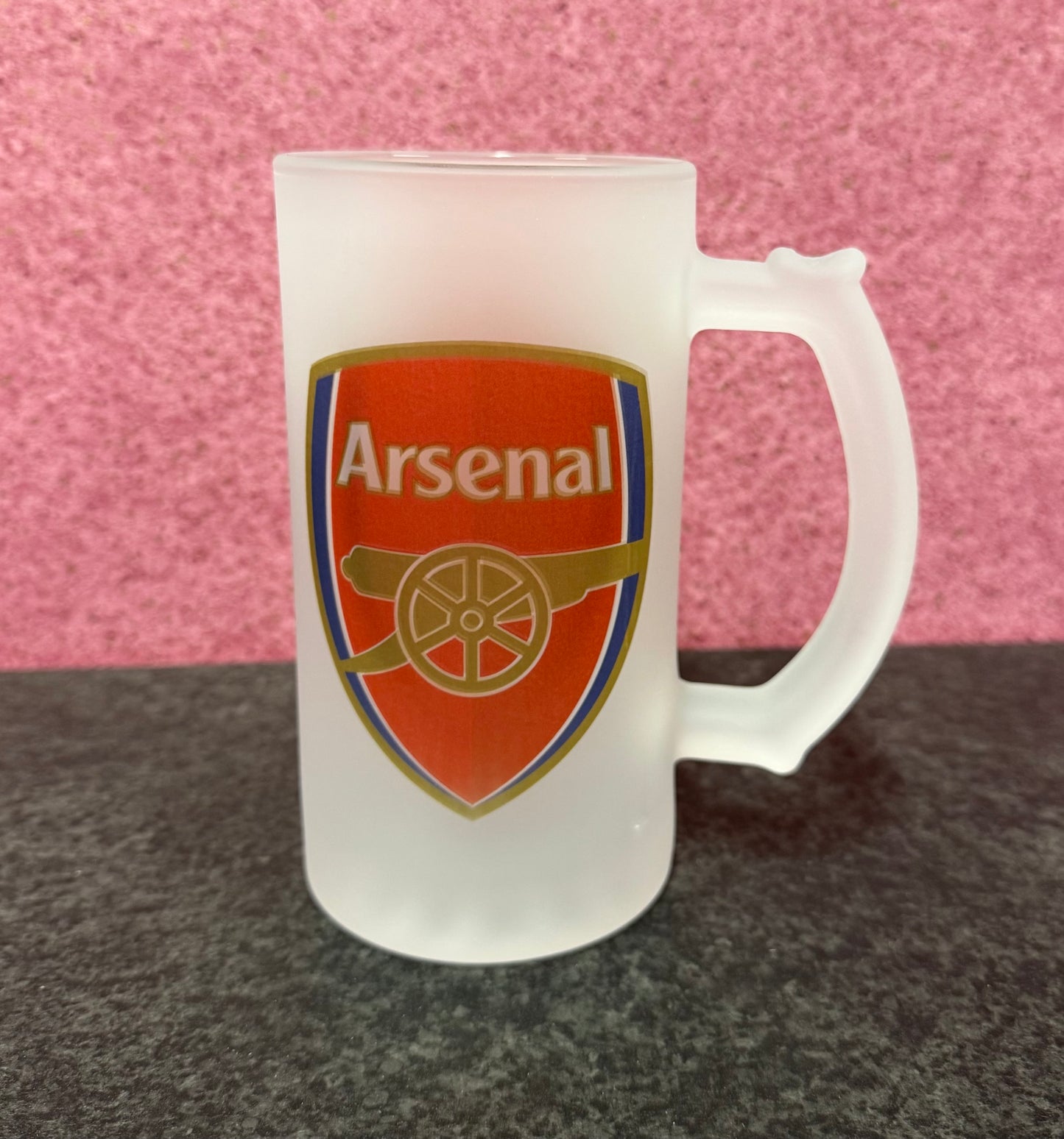Arsenal, Frosted Glass Stein, 16oz Glass, 450ml, Cold Use, Perfect Gift, Personalised