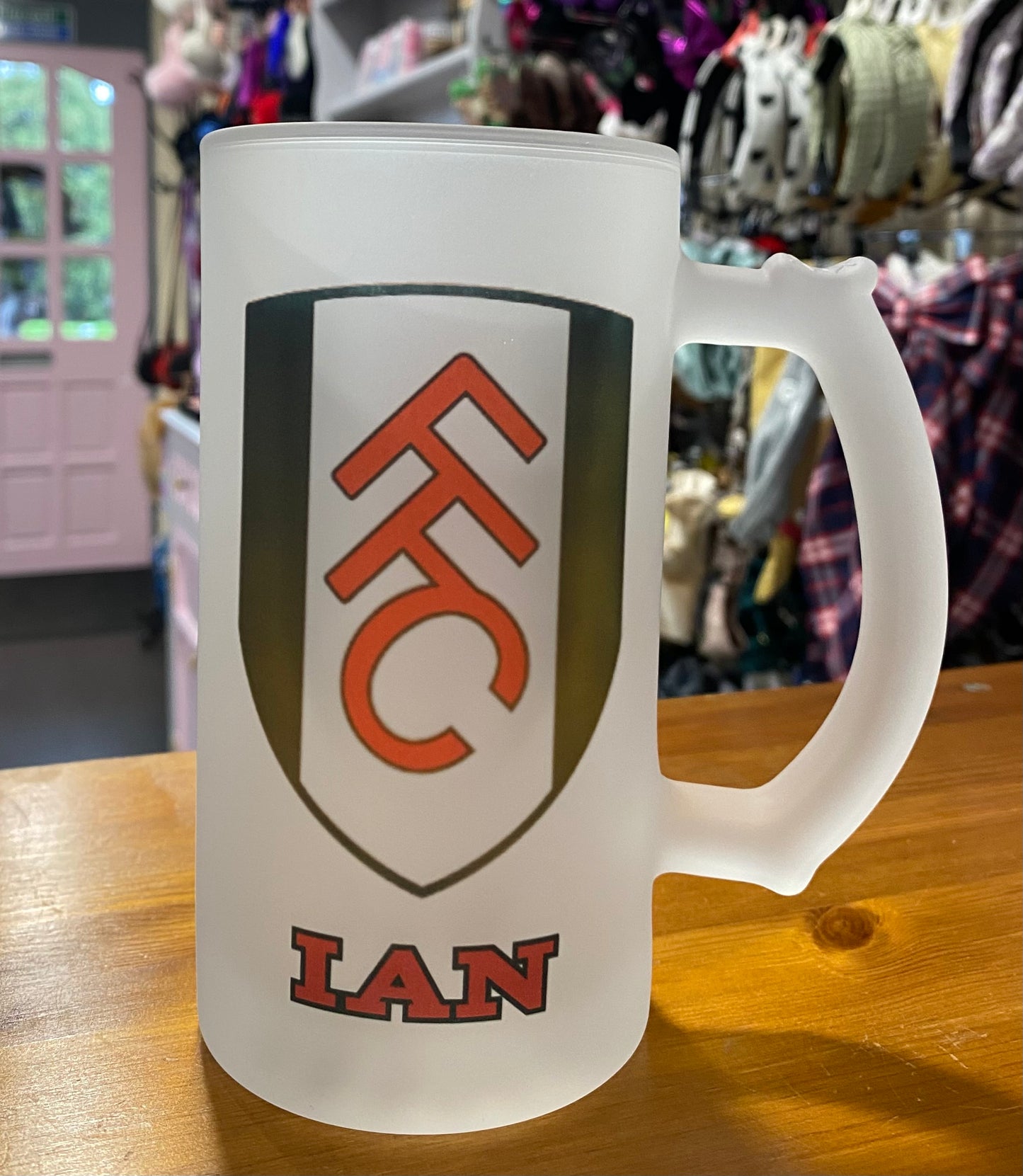 Fulham Football Club Frosted Glass Stein, 16oz Glass, 450ml, Cold Use, Perfect Gift, Personalised