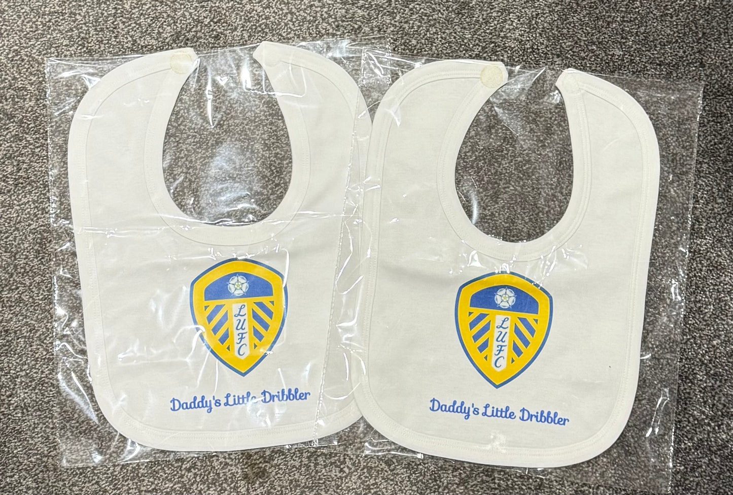 Leeds United Personalised Baby Bib! Family Name, Babies Name, Football Team