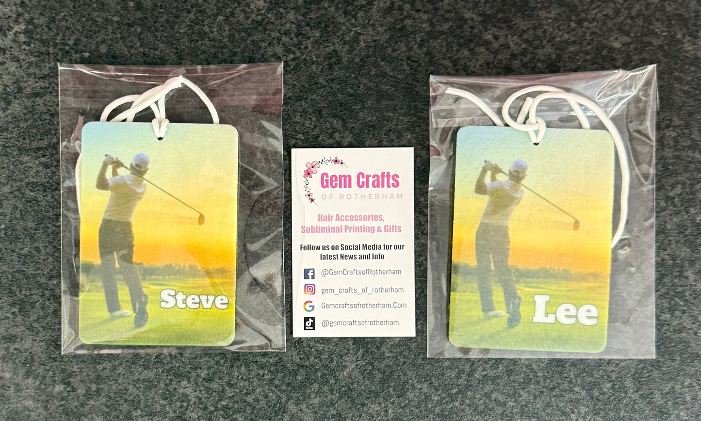 Golfing, Hanging Air Freshener, Car Air Freshener, Personalised