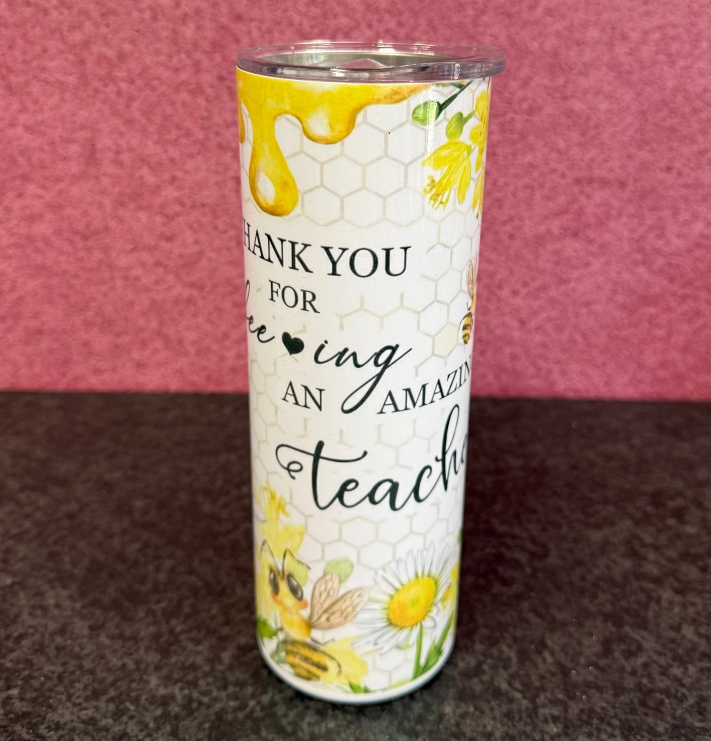 Teacher, Bee, 20oz Tumbler, Insulated, Stainless Steel, Hot & Cold use, Personalised