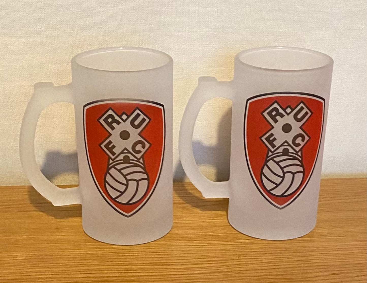Rotherham United Frosted Glass Stein, 16oz Glass, 450ml, Cold Use, Perfect Gift, Personalised