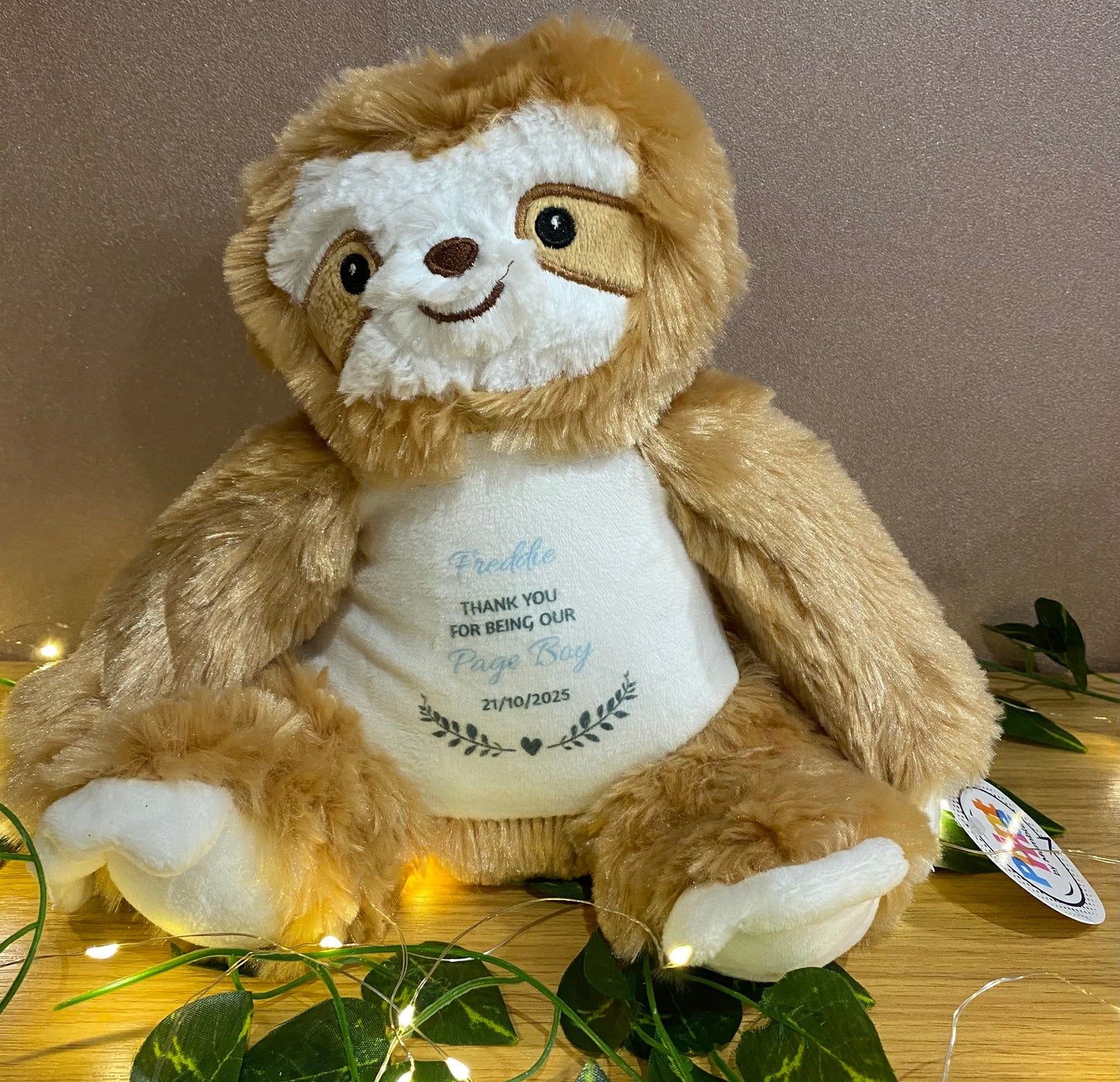 Will you be Our Page Boy, Sloth, Mini Mumbles Bear, Print Me Bear, Personalised Soft Toy