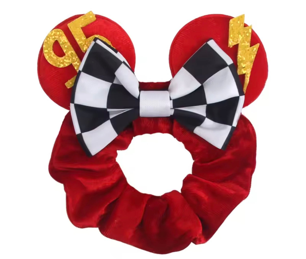 Mouse Ear Velvet Scrunchie, Red, Lightening McQueen, 95