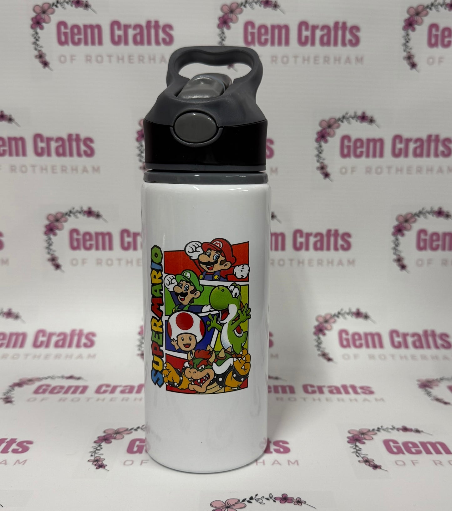 Mario, Straw Lid, Flip Top, Water Bottle, Personalised