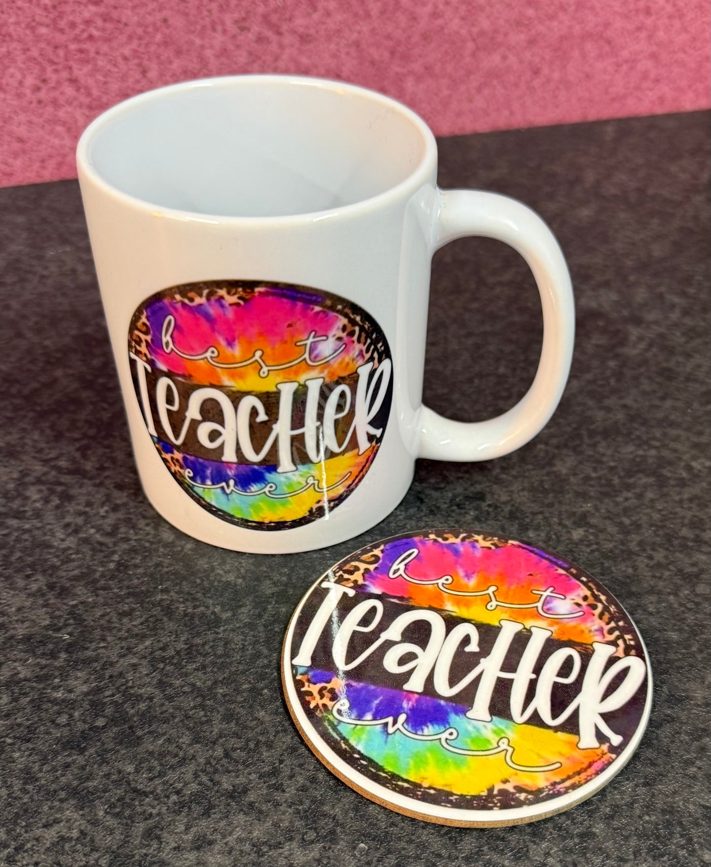Best Teacher Ceramic Mug & Coaster, Tea, Coffee, Oops