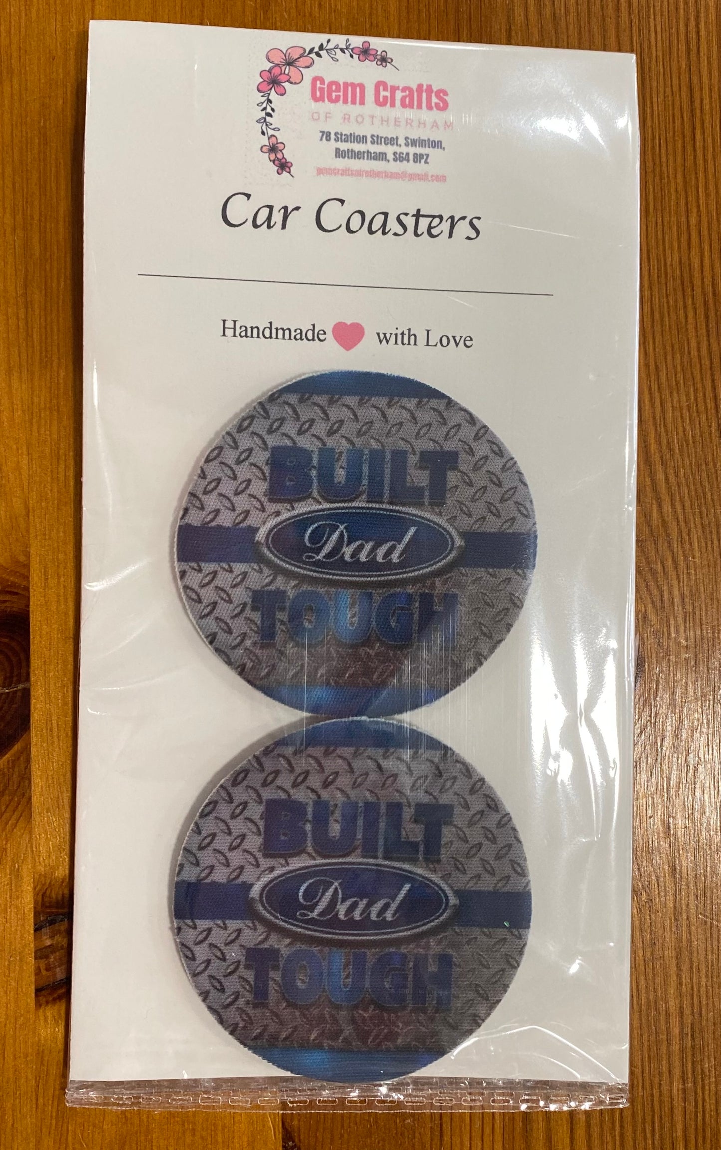Built, Dad Tough, Car Coasters, Funny Car Decoration, Set of 2