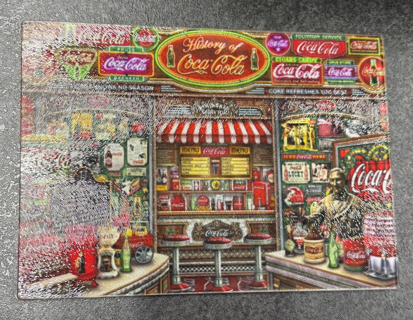 Glass Chopping Board, Coca Cola Shop, Worktop Saver, Retro