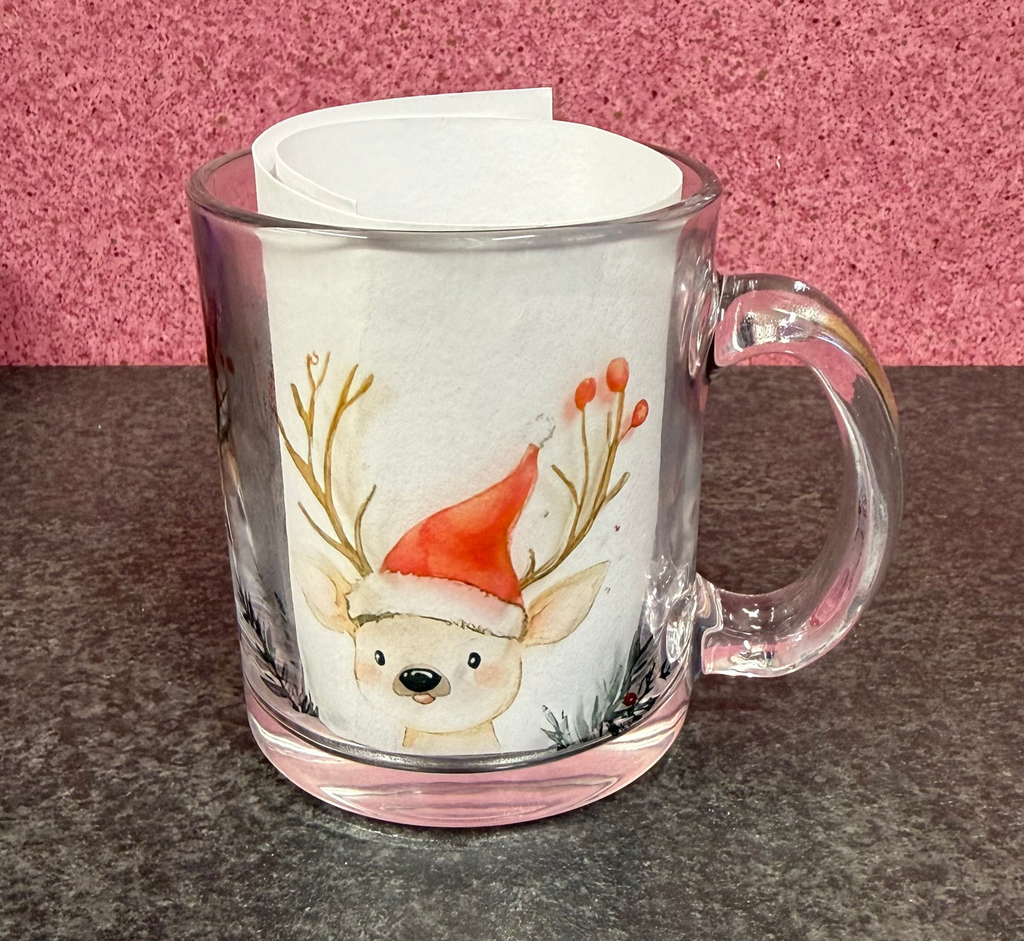 Glass Mug, Tea, Coffee, Oops, Reindeer