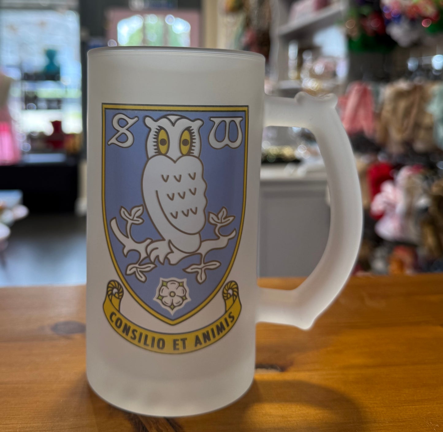 Sheffield Wednesday Frosted Glass Stein, 16oz Glass, 450ml, Cold Use, Perfect Gift, Personalised