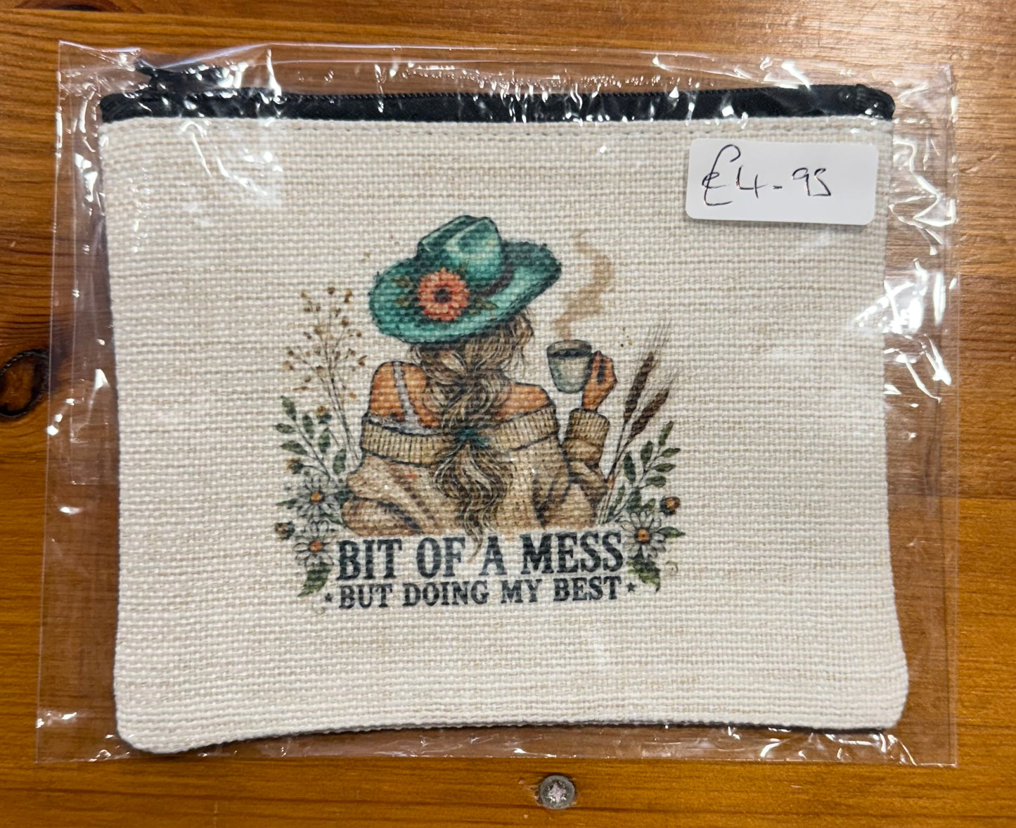 Bit of a Mess, Small Linen Cosmetic Bag, Funny Quote, Personalised