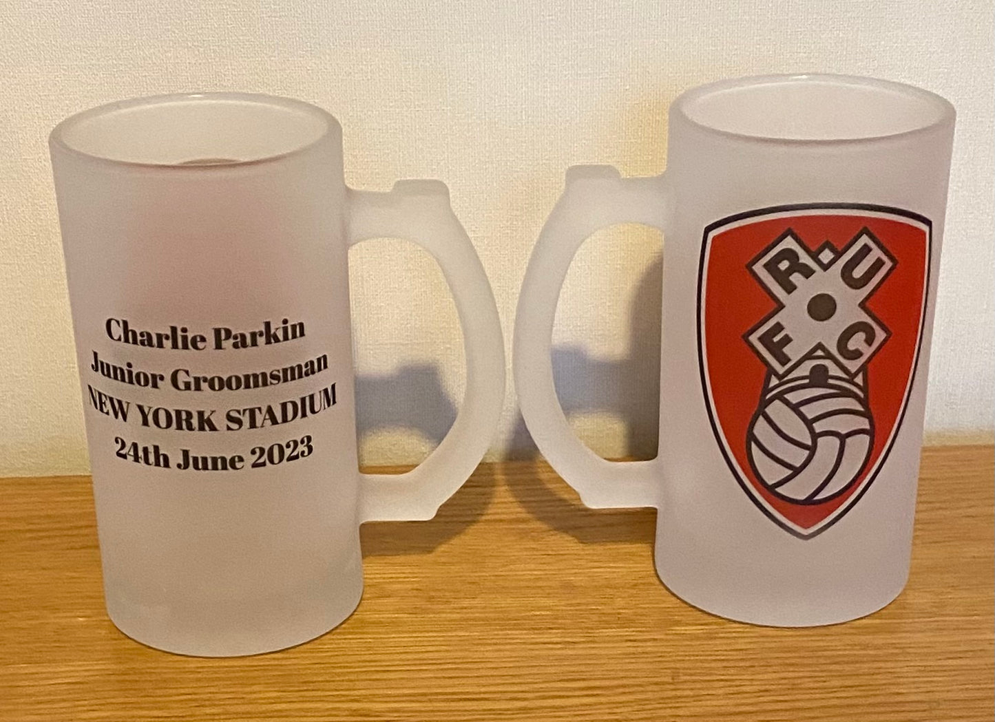 Rotherham United Frosted Glass Stein, 16oz Glass, 450ml, Cold Use, Perfect Gift, Personalised