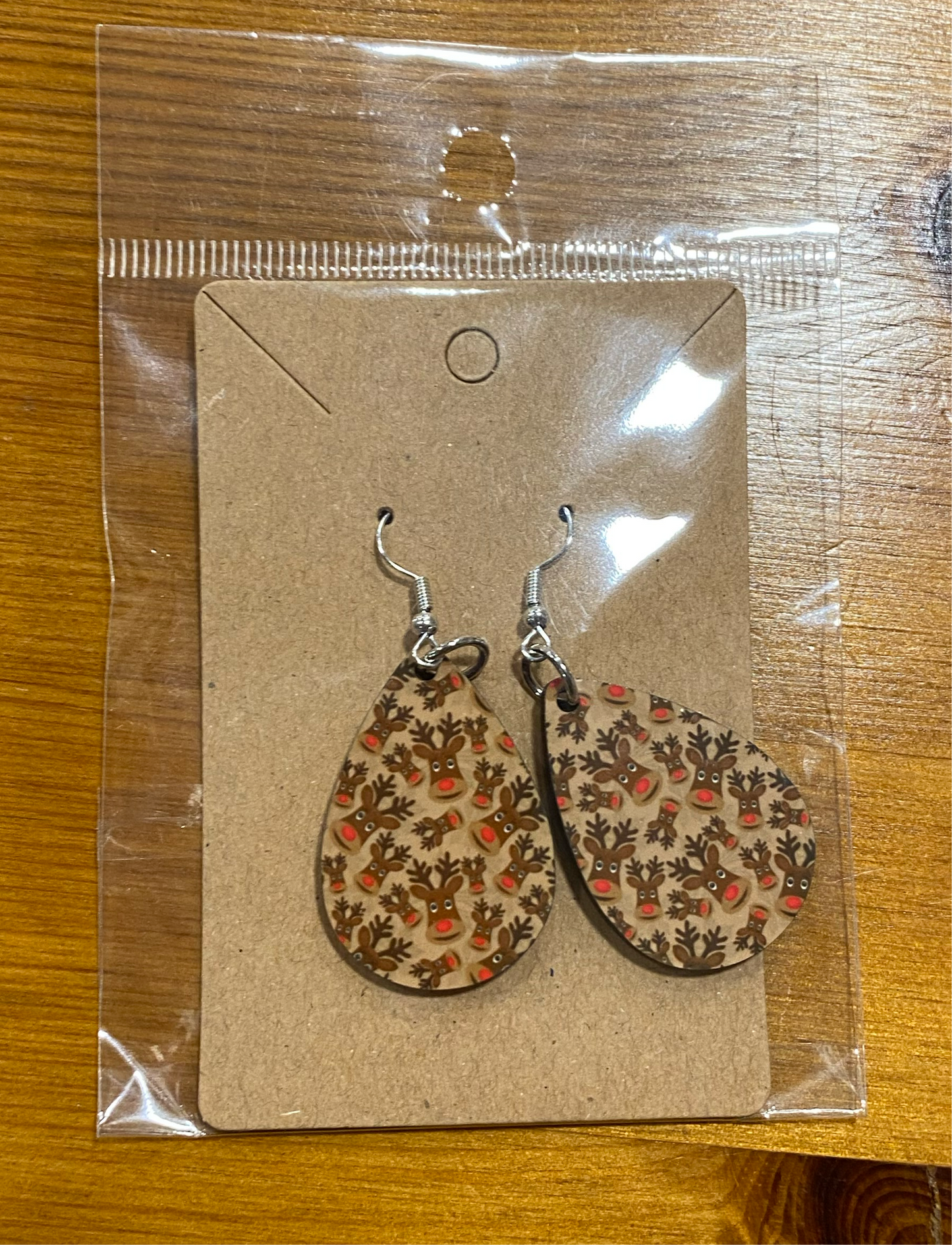 Christmas Reindeer, Handmade Earrings, Printed, Rudolph