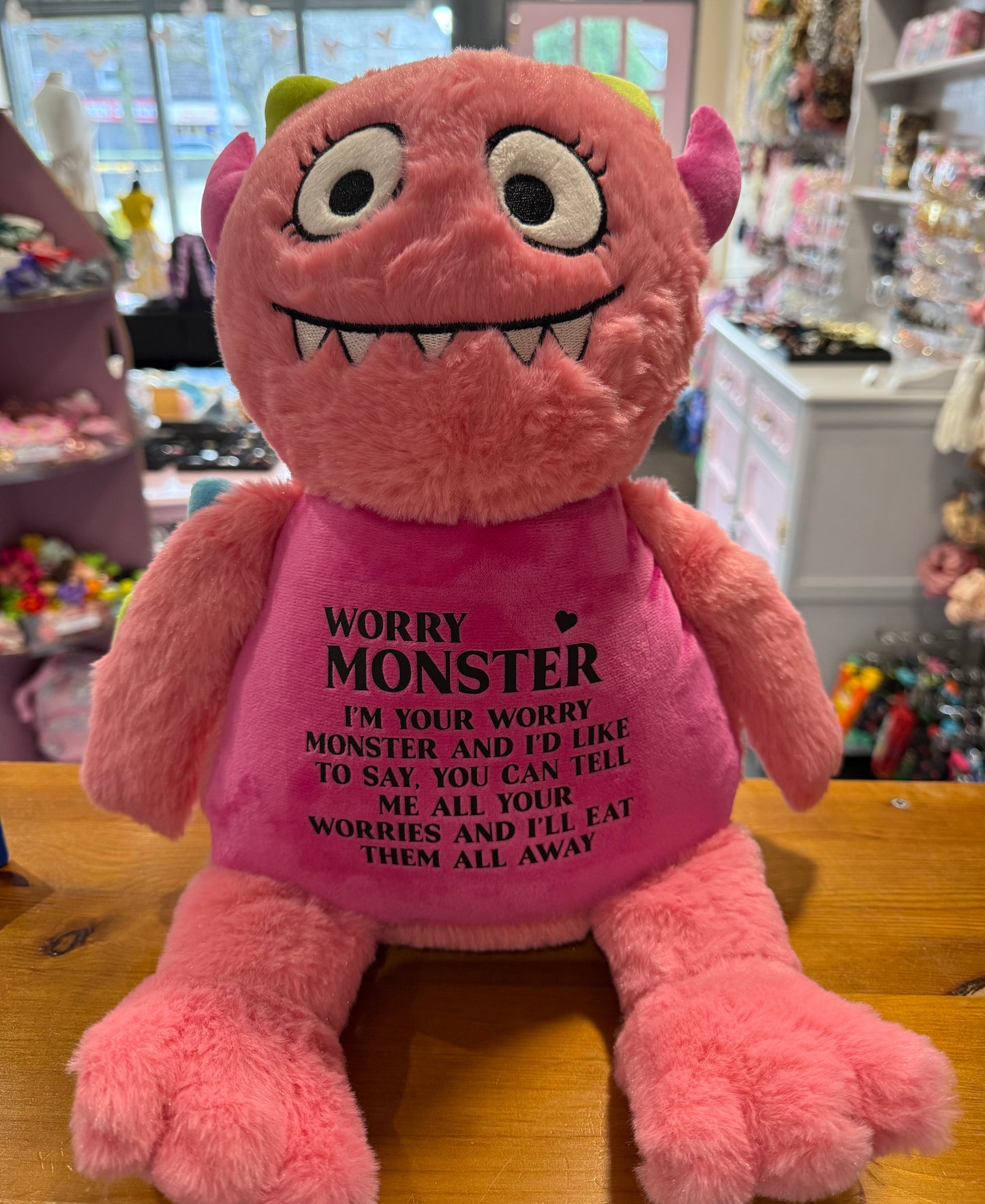 Pink Worry Monster, Tummi Bear, Personalised Soft Toy