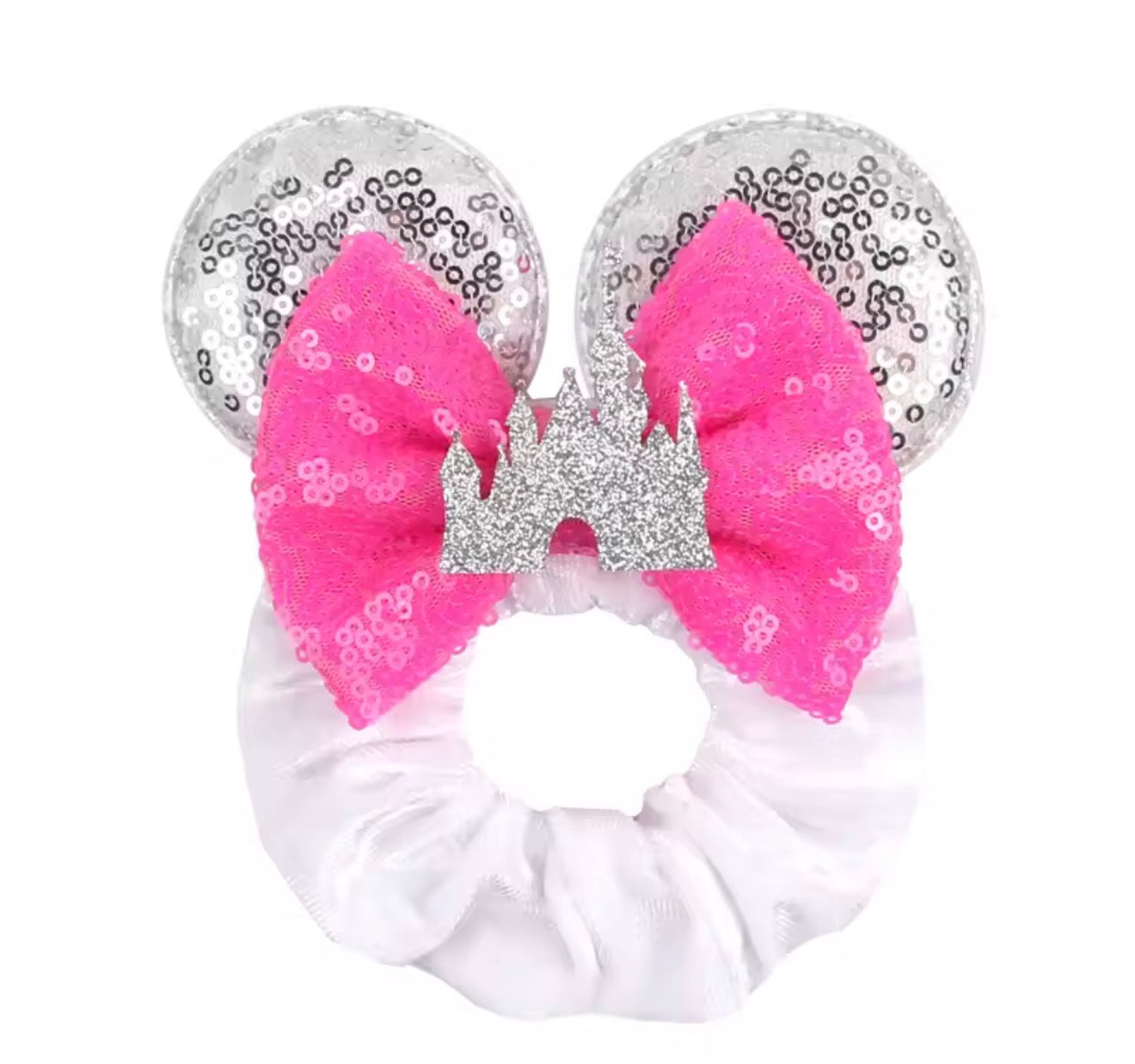 Mouse Ear Velvet Scrunchie, Pink Castle, Fun, Princess