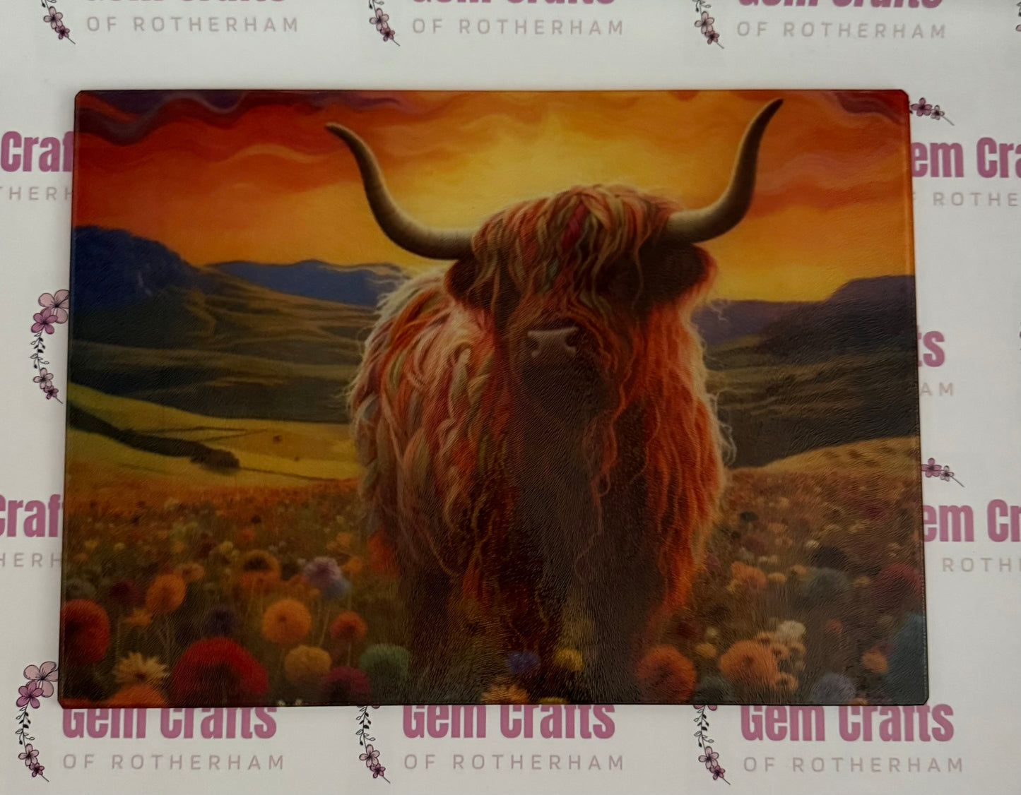 Large Glass Chopping Board, Highland Cow, Worktop Saver, A3