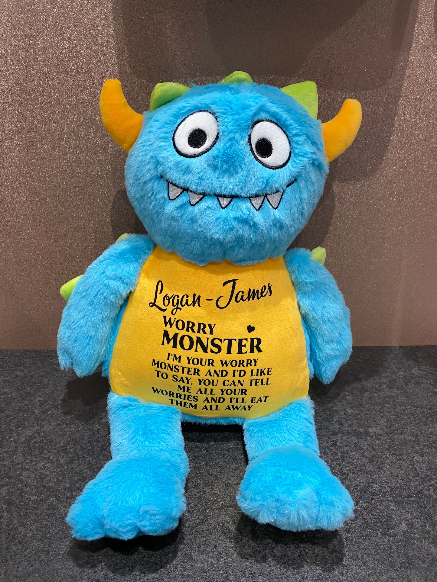 Blue Worry Monster, Tummi Bear, Personalised Soft Toy