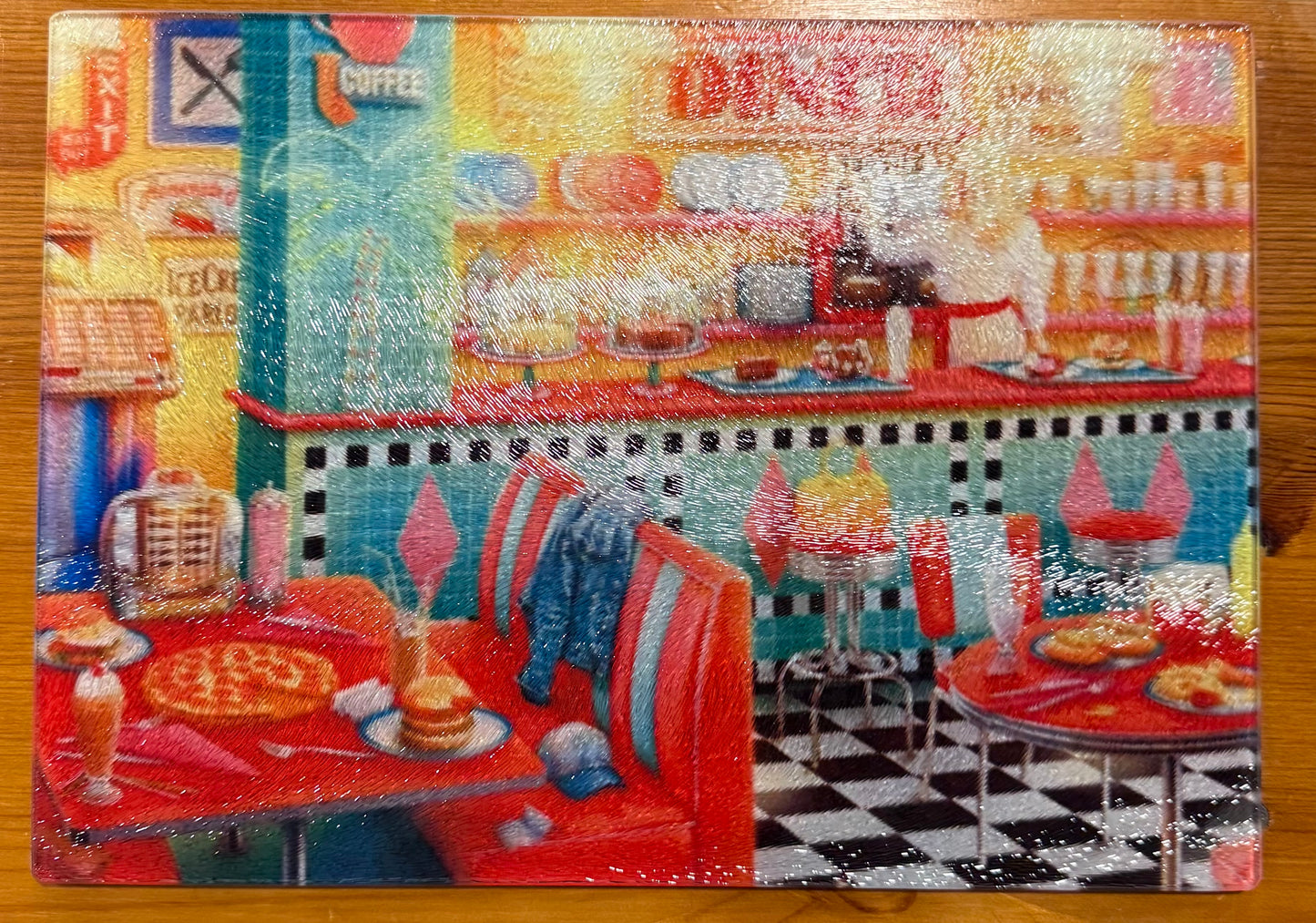 Glass Chopping Board, American Diner, Retro, Worktop Saver