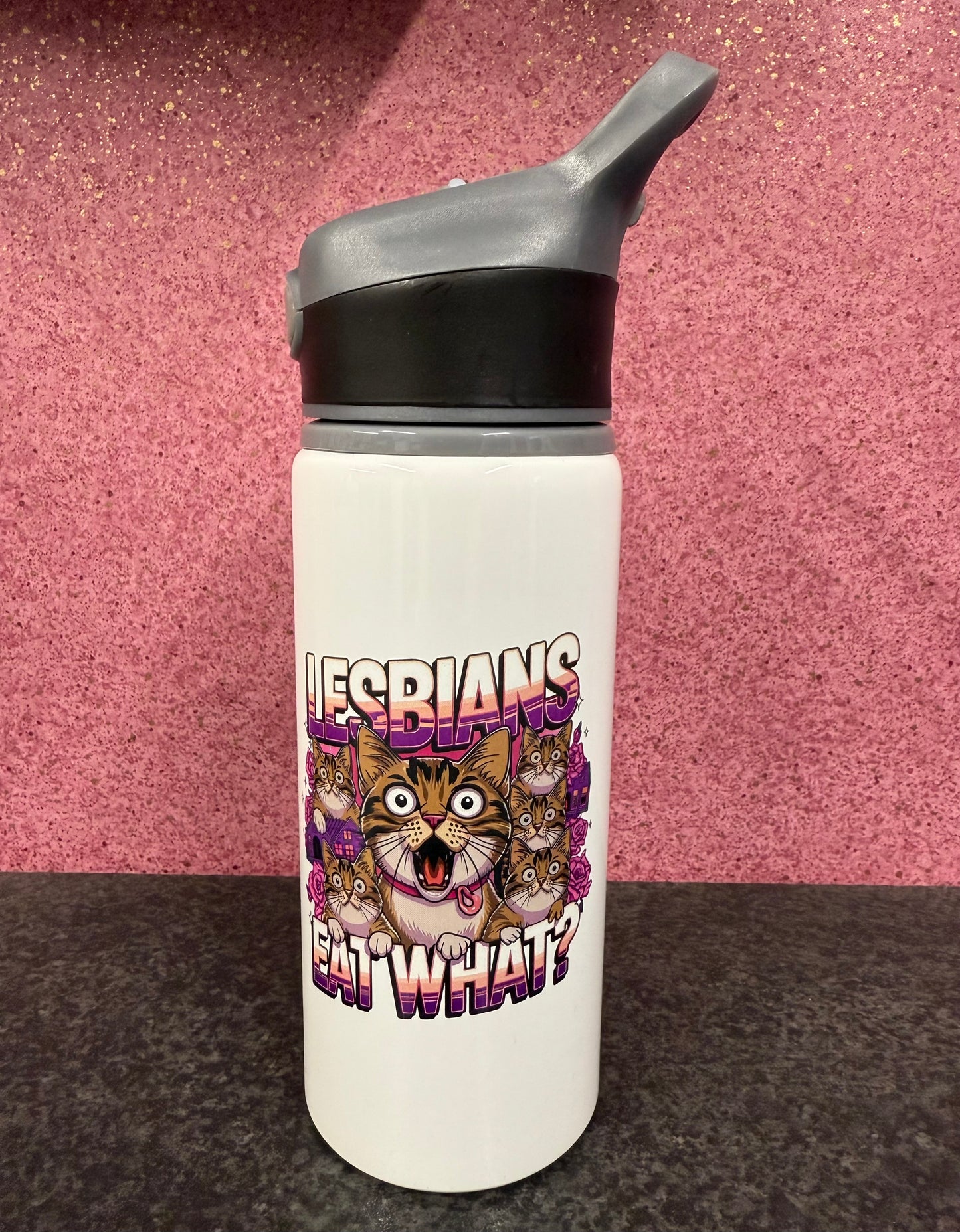 Lesbians Eat What!! , Straw Lid, Flip Top, Water Bottle, Personalised