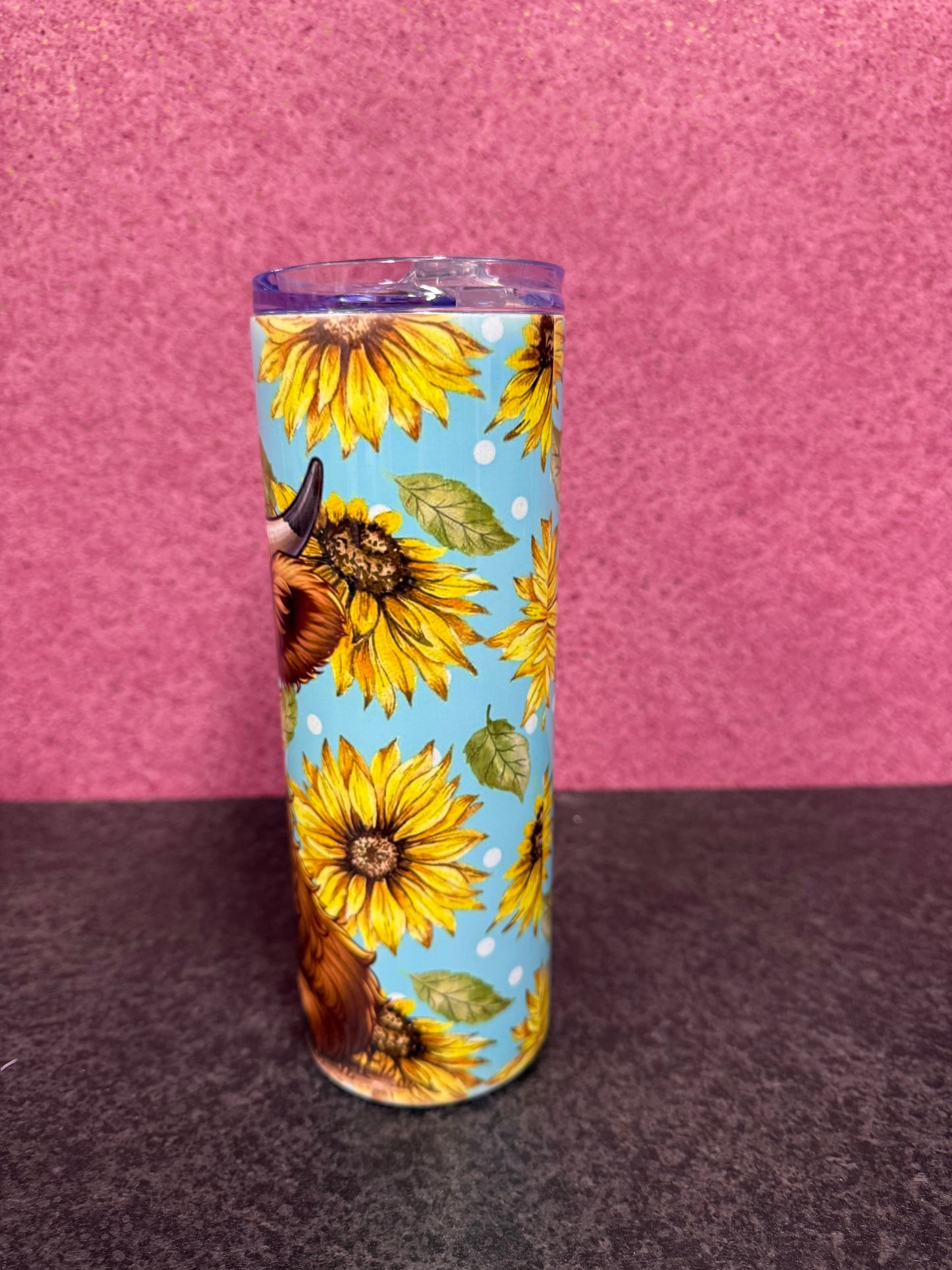 Highland Cow & Sunflowers, 20oz Tumbler, Insulated, Stainless Steel, Hot & Cold use, Personalised