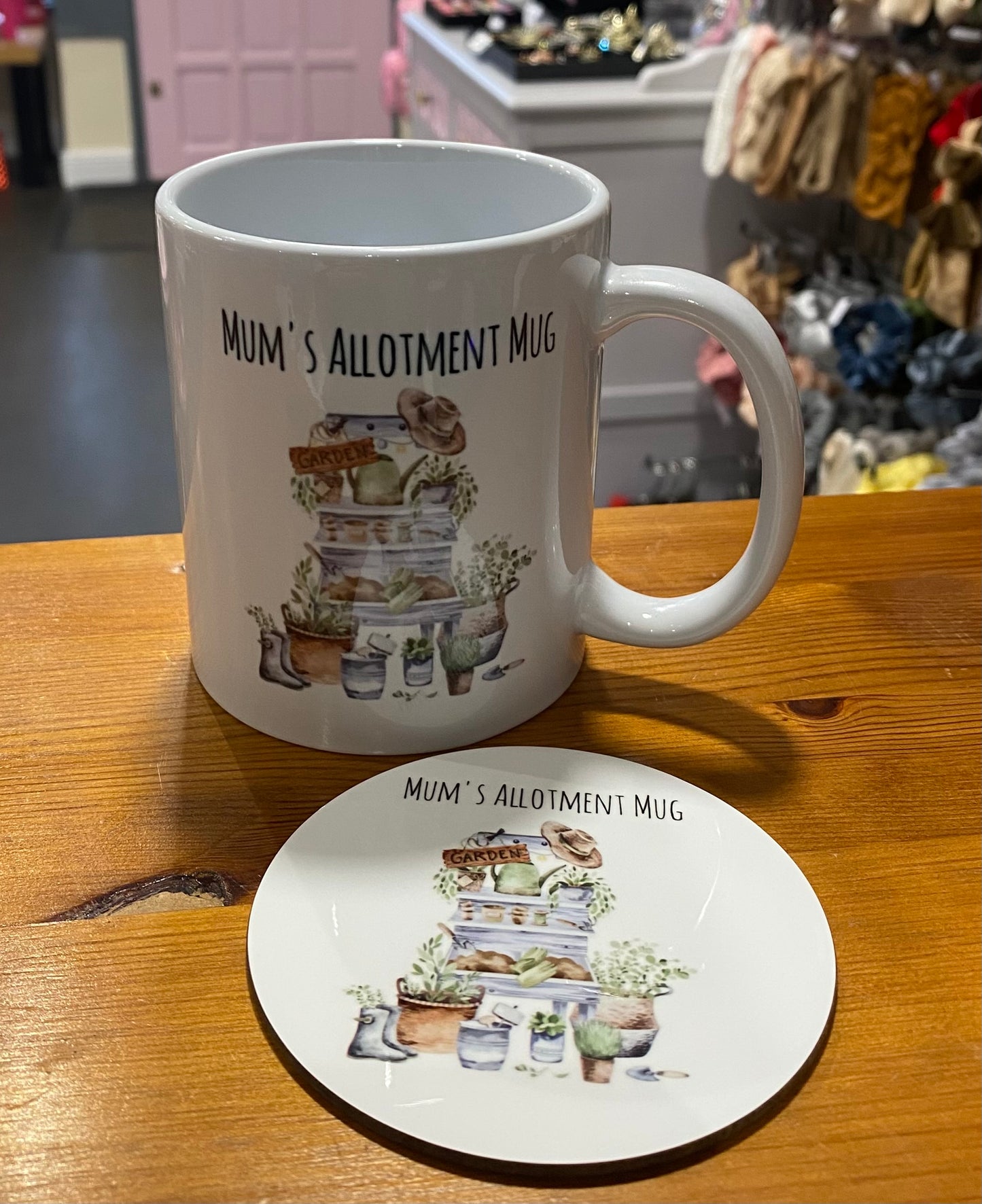 Mum’s Allotment Mug, Ceramic Mug, Coaster