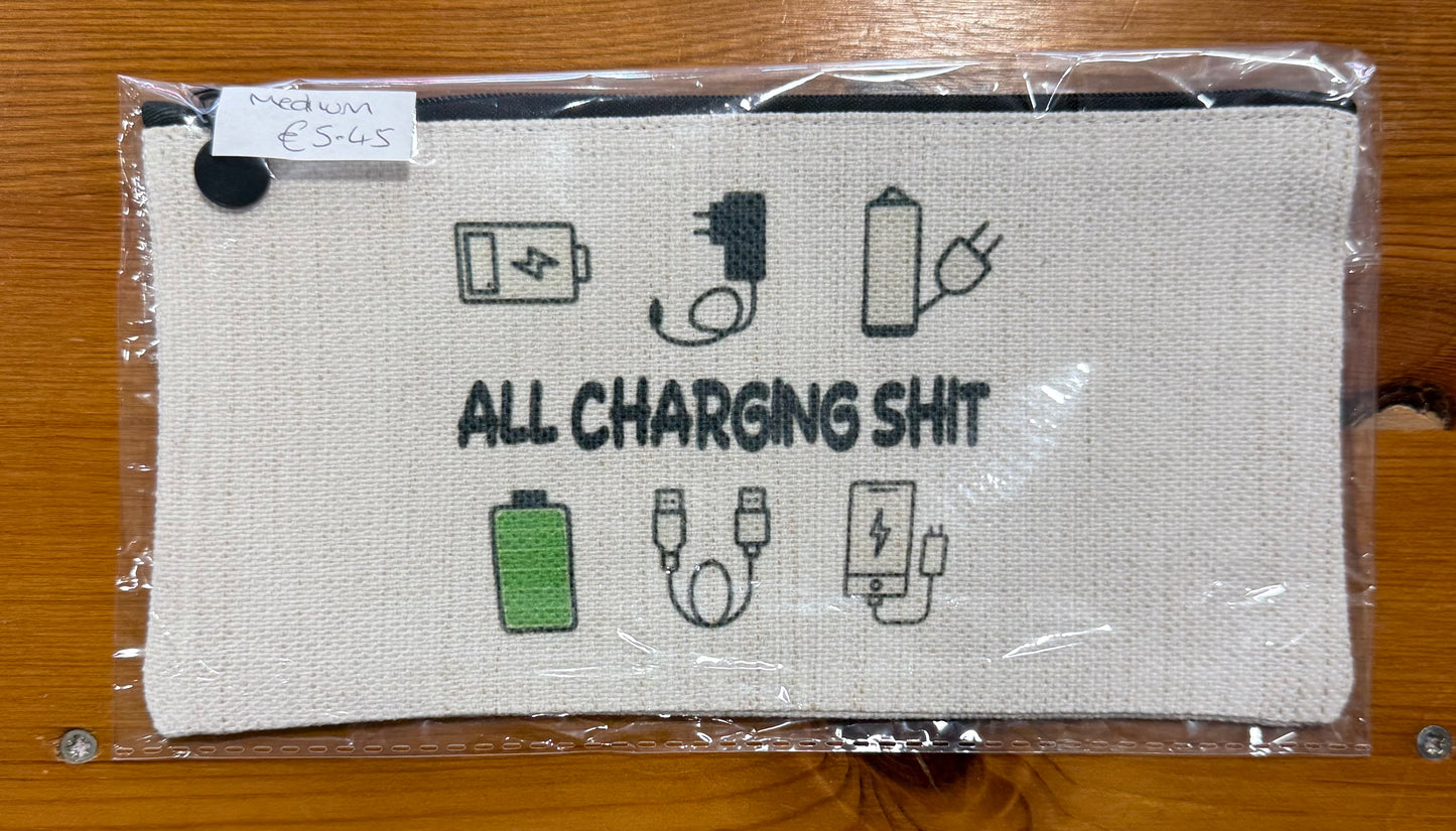 All Charging Shit, Medium Linen Cosmetic Bag, Funny Quote, Personalised
