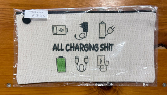 All Charging Shit, Medium Linen Cosmetic Bag, Funny Quote, Personalised
