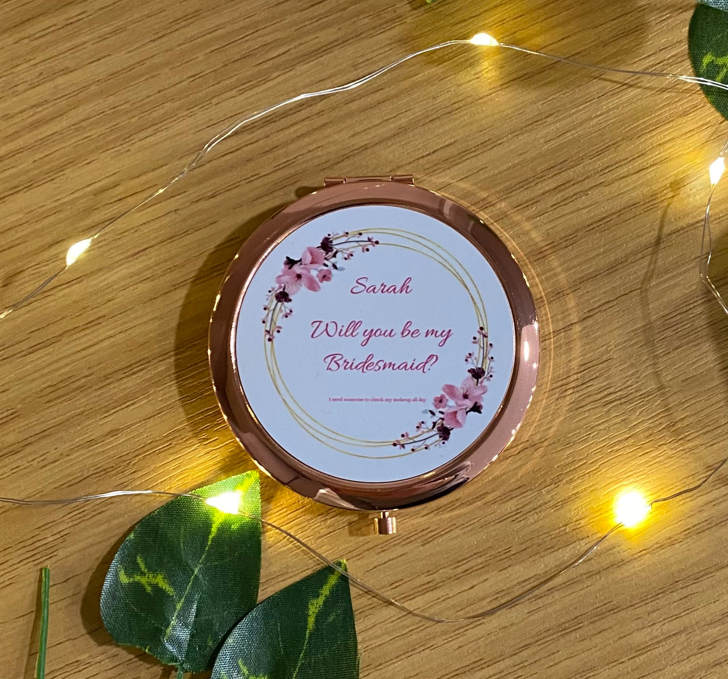 Will you be my Bridesmaid, Mirrored Compact, Bridesmaid, Mother of the Bride, Birthday, Mirror, Personalised, Rose Gold, Round, Wedding