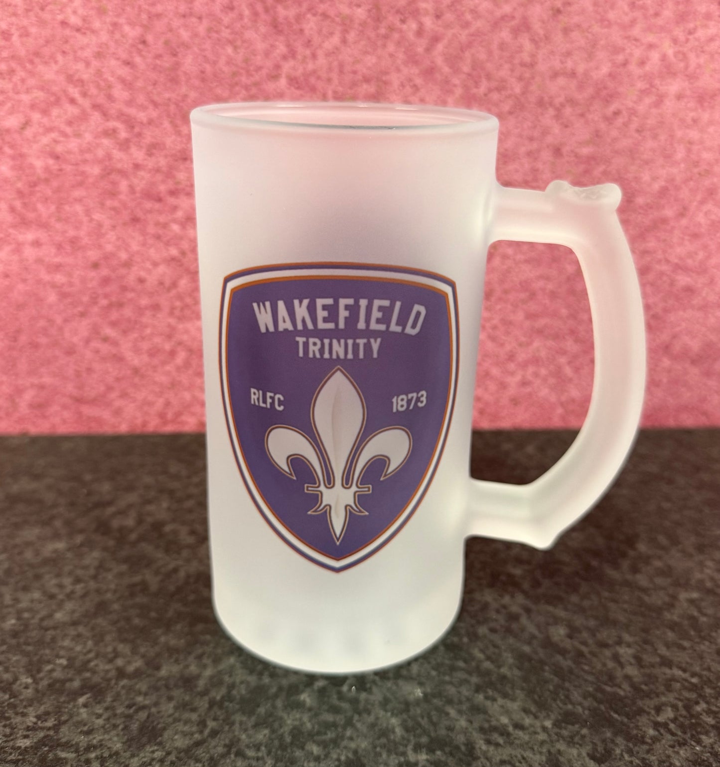 Wakefield Trinity, Frosted Glass Stein, 16oz Glass, 450ml, Cold Use, Perfect Gift, Personalised