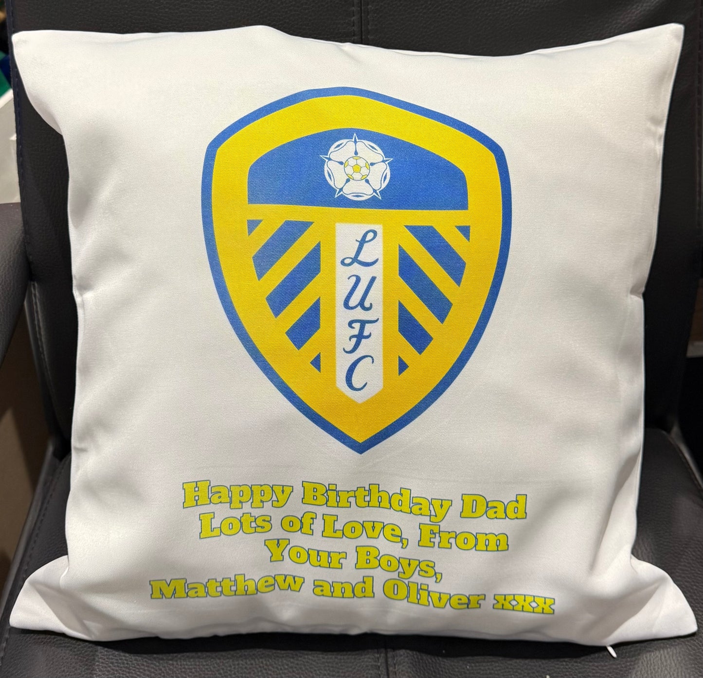 Personalised Message Cushion, Football, Leeds United, Birthday, Gift