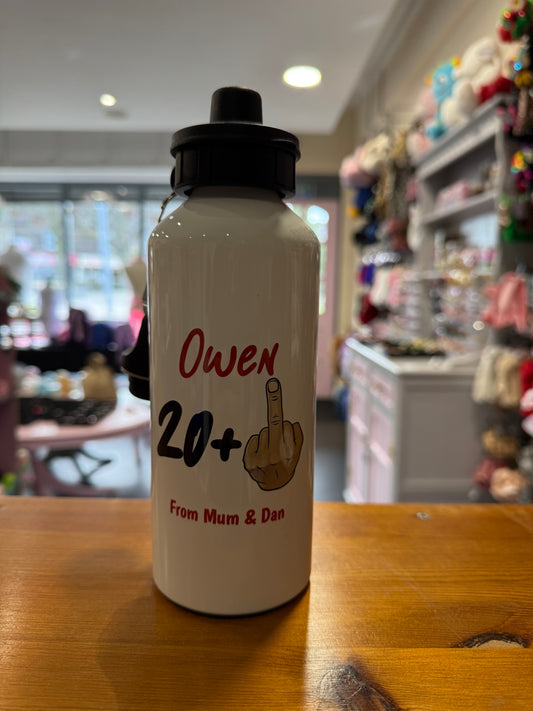 20+1, Rude, Middle Finger, 21st Birthday, Water Bottle, Personalised