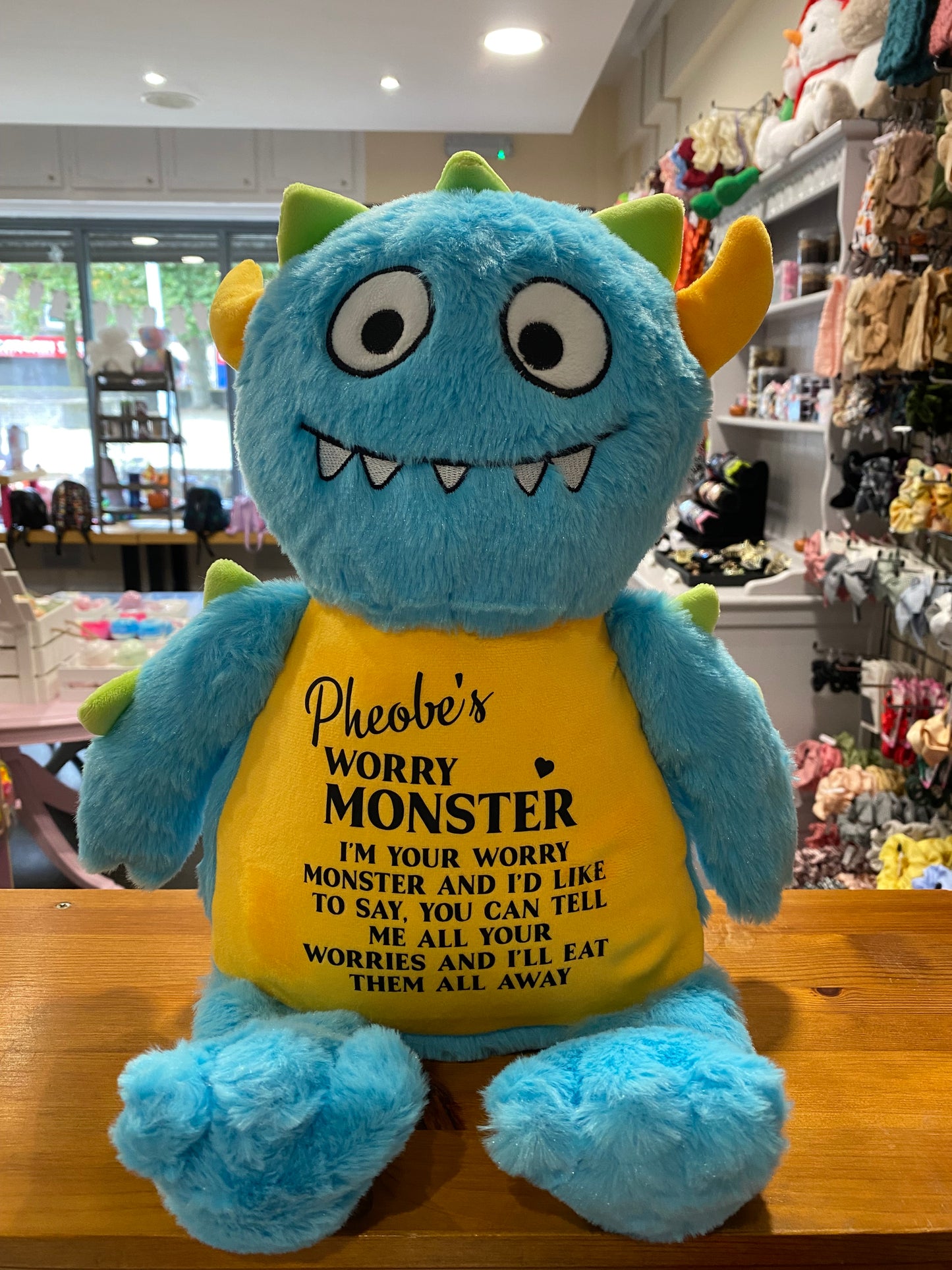 Blue Worry Monster, Tummi Bear, Personalised Soft Toy