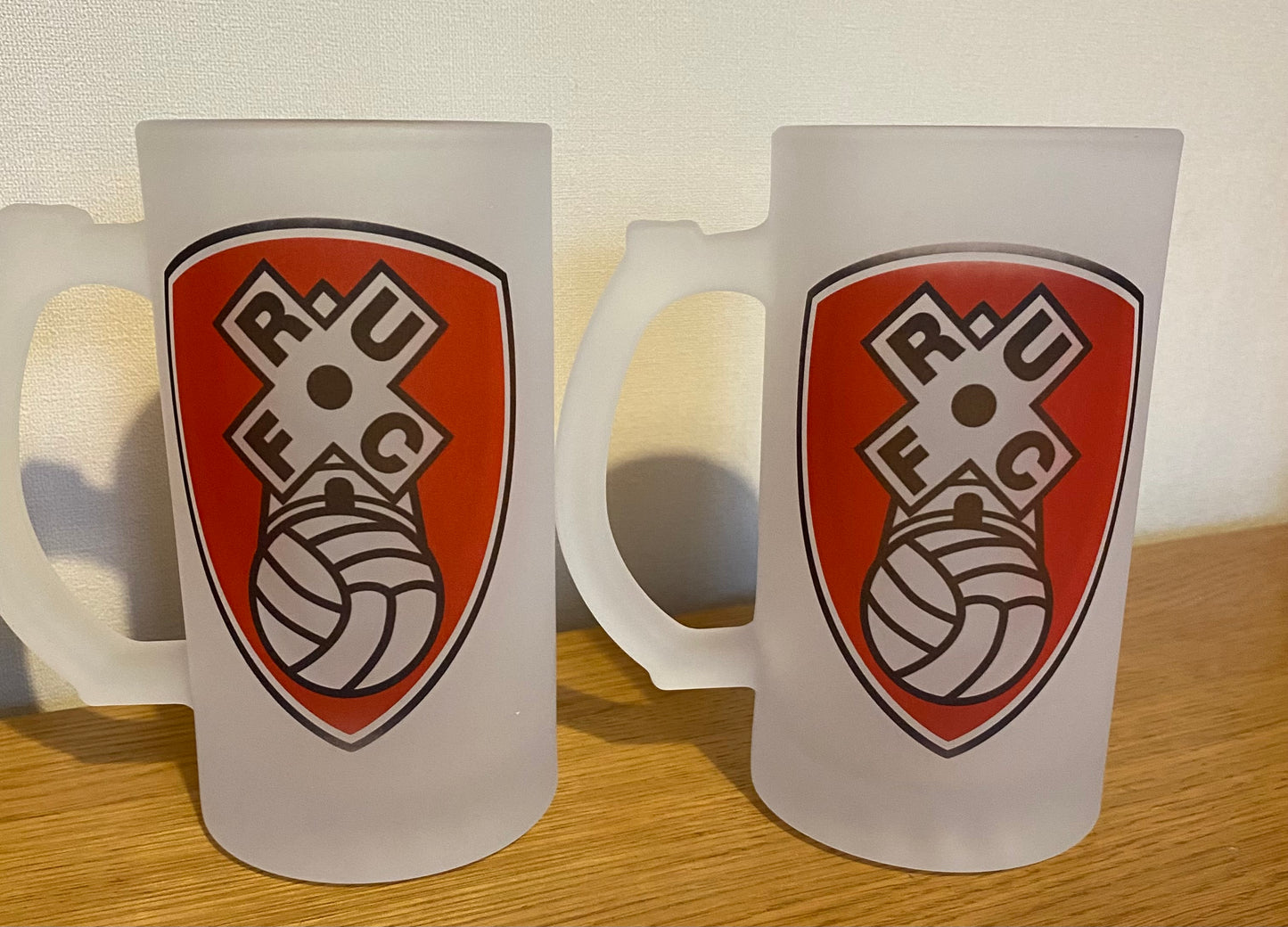 Rotherham United Frosted Glass Stein, 16oz Glass, 450ml, Cold Use, Perfect Gift, Personalised