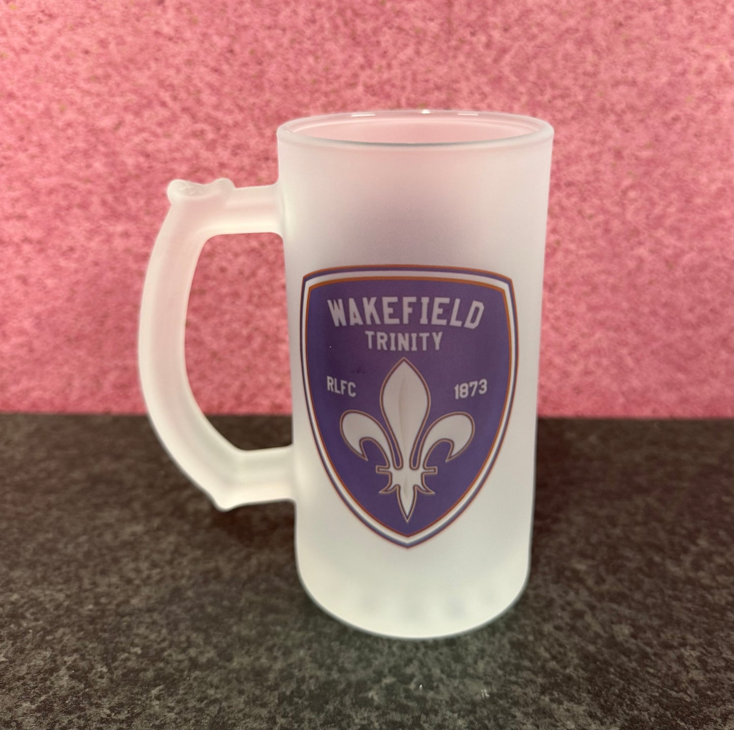 Wakefield Trinity, Frosted Glass Stein, 16oz Glass, 450ml, Cold Use, Perfect Gift, Personalised