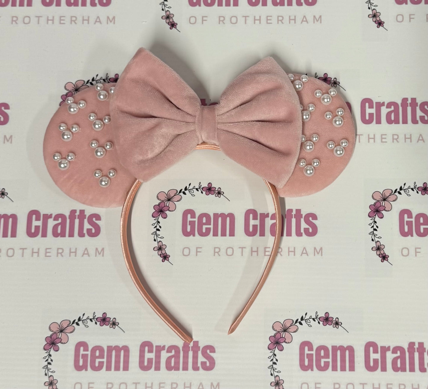 Mouse Ears, Pink, Velvet, Pearls, Headband