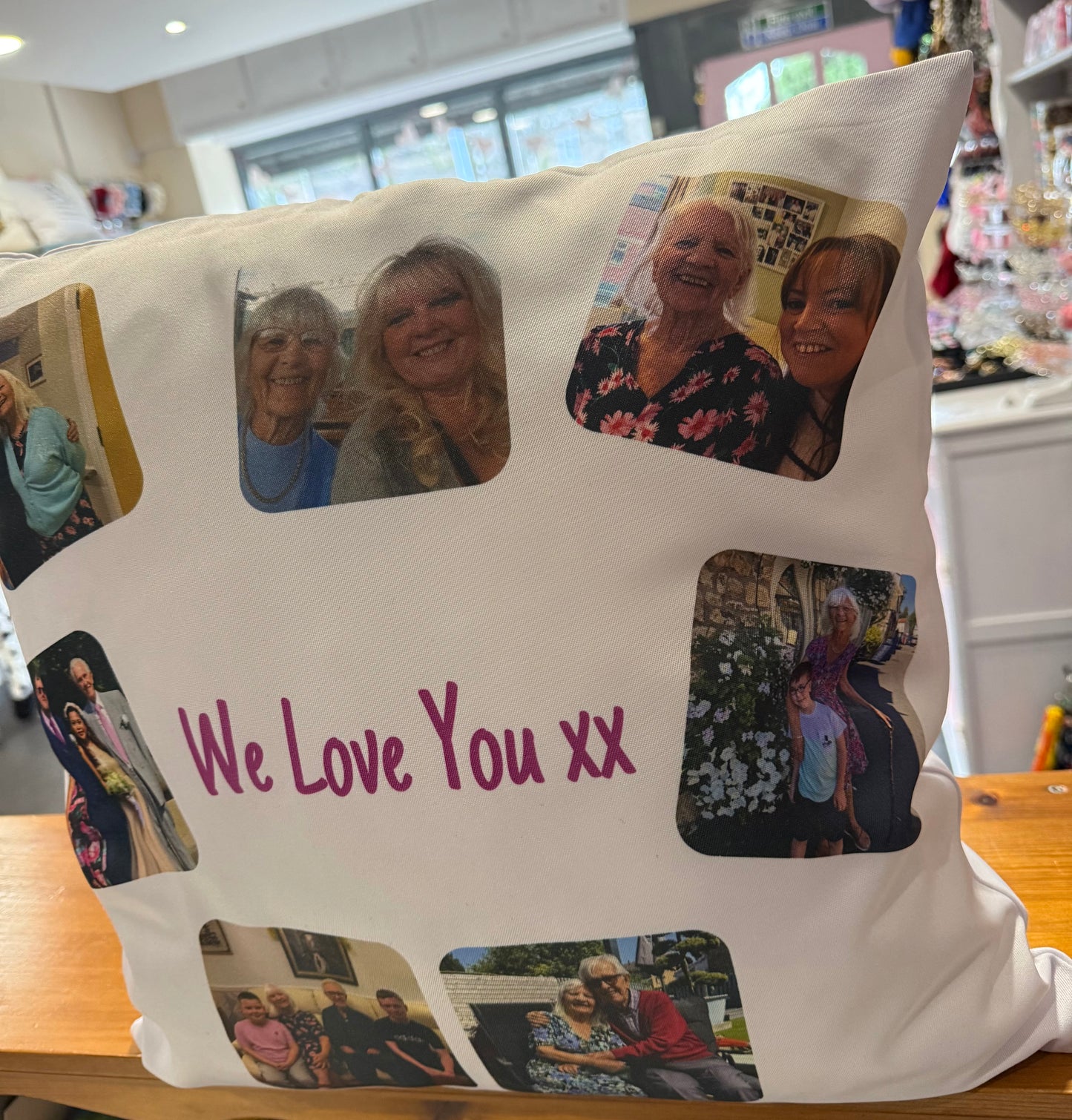 Photo Personalised Message Cushion, 7 Photos, Birthday, Gift