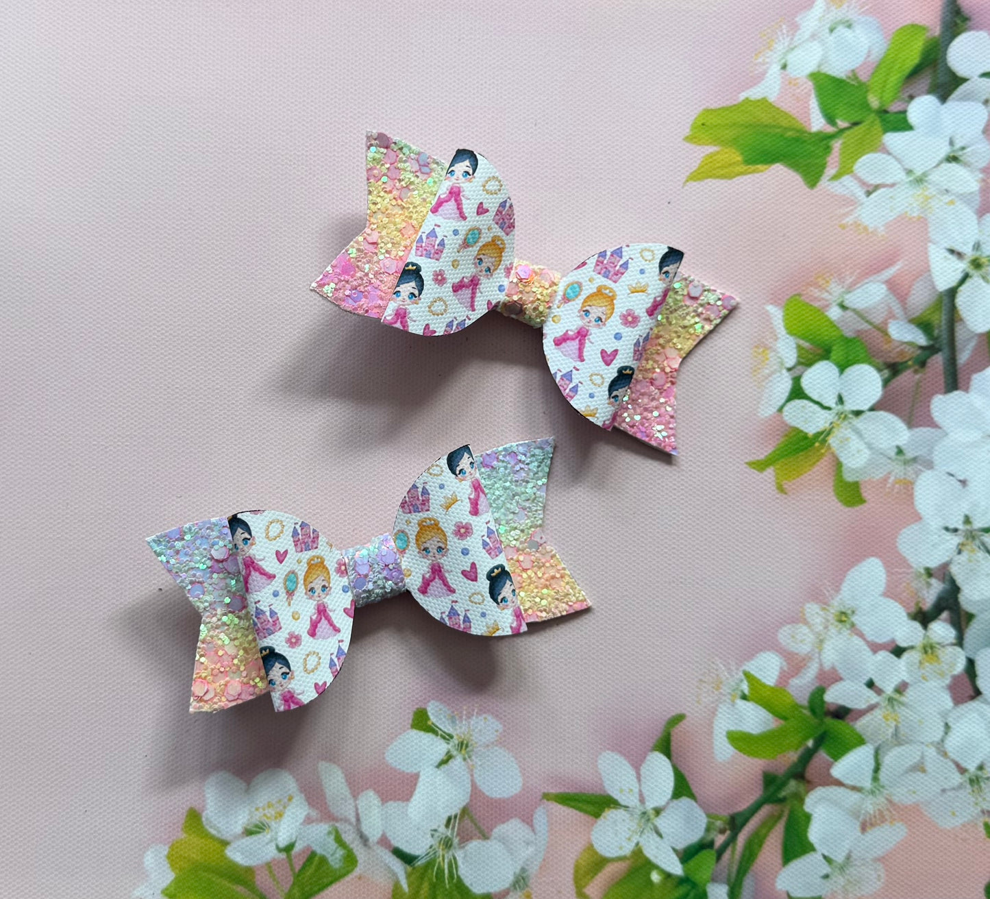 Handmade Princess with Blonde Hair Hairbow, Pink, Hair, Bow, Clip