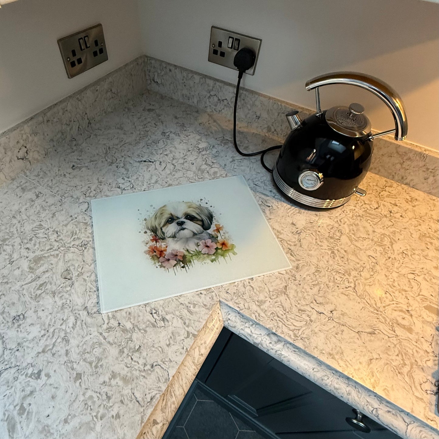Large Glass Chopping Board, Shih Tzu, Dog, Sublimation, Worktop Saver
