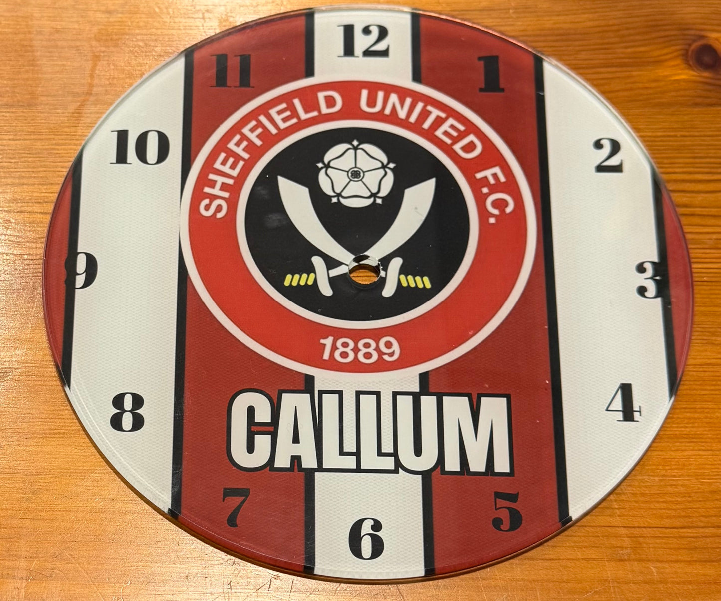 Sheffield United, Football Design, Toughened Glass Clock, Personalised