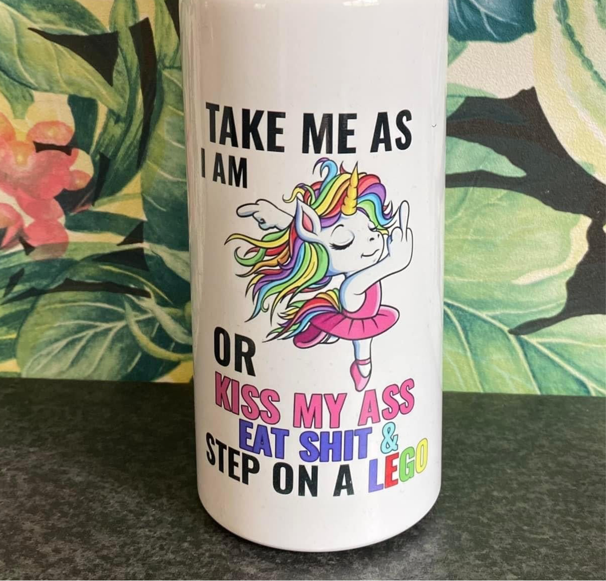 Take me as i am, or kiss my ass, Water Bottle,Unicorn