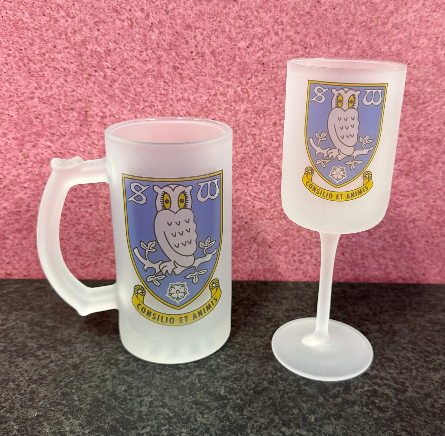 Sheffield Wednesday, Stein & Goblet Set, Frosted Glass, Personalised, Glass, Football