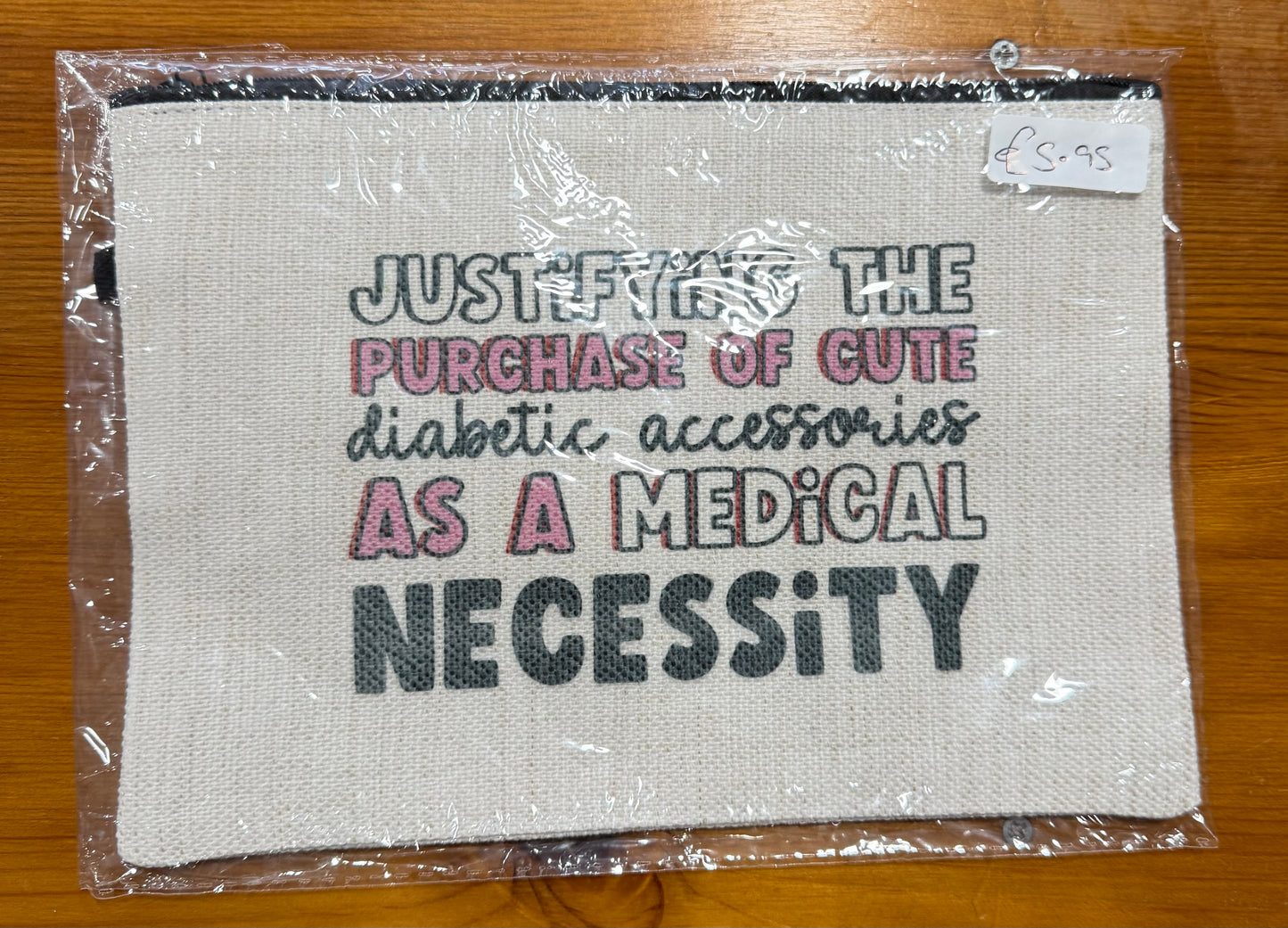 Diabetic Accessory, Large Linen Cosmetic Bag, Funny Quote, Personalised