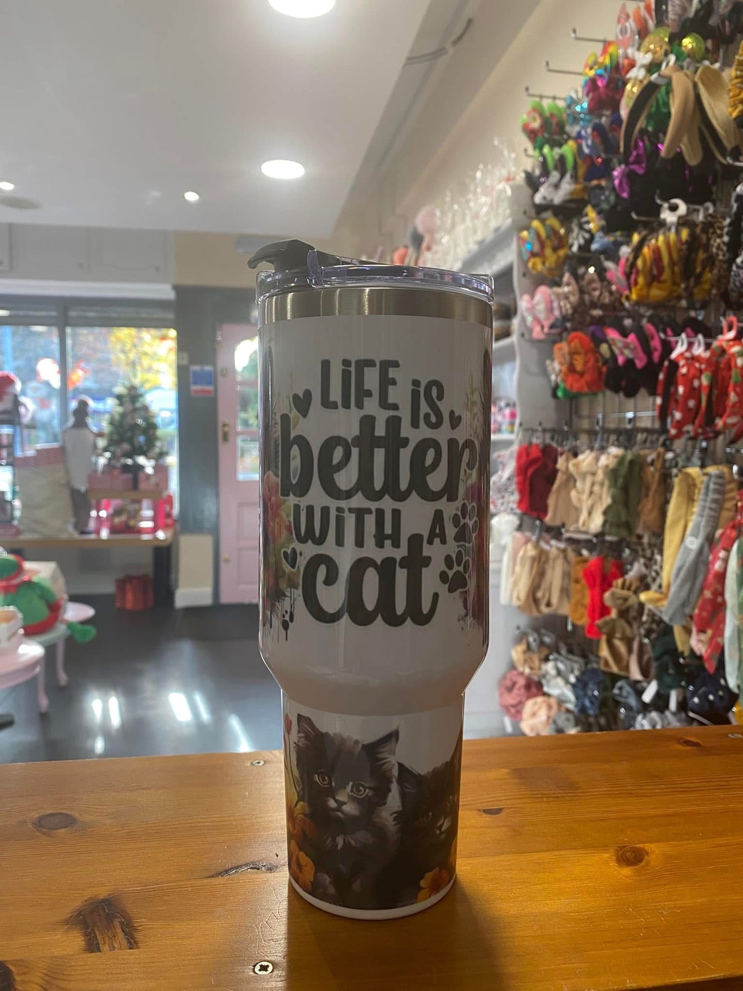 Cat, 40oz Tumbler, 1.1 Litre, Insulated, Stainless Steel, Hot & Cold use, Life is better with a Cat